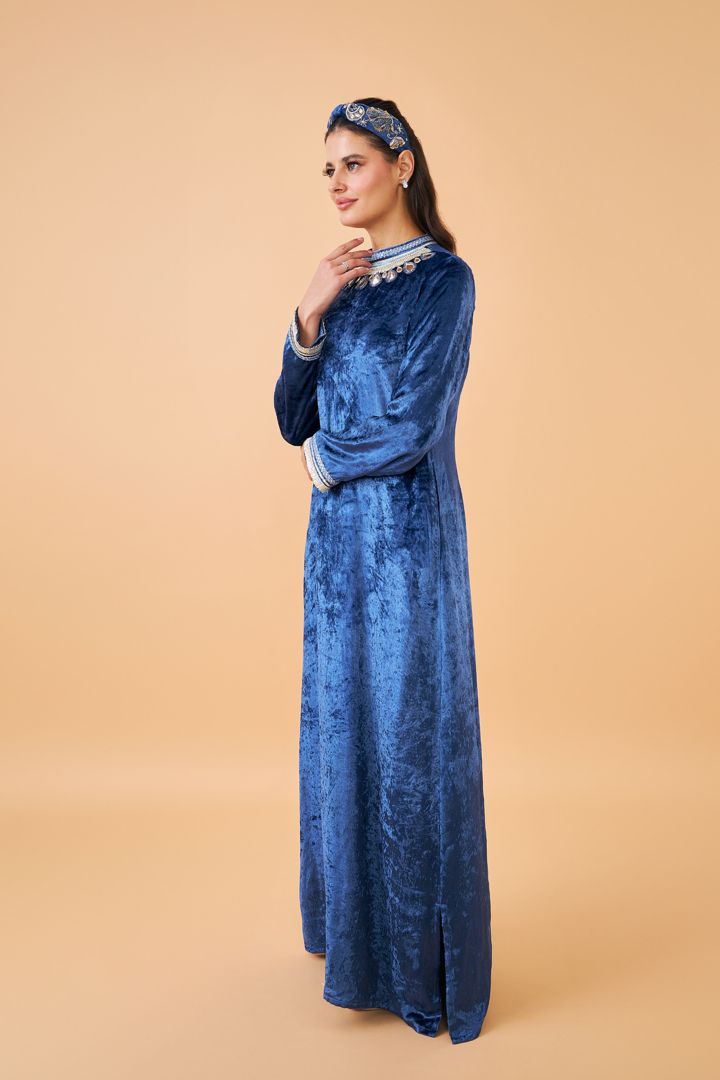 Sparrow Navy Coat with Velvet Long Dress - Mom & Me