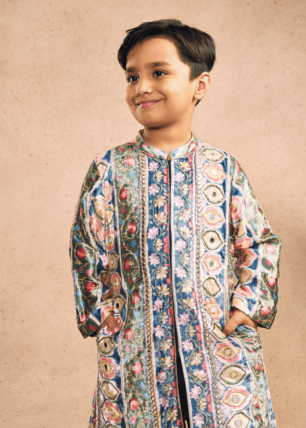 Dalia Navy Boys Embellished Sherwani & Pant Co-ord (Set of 2 pcs)