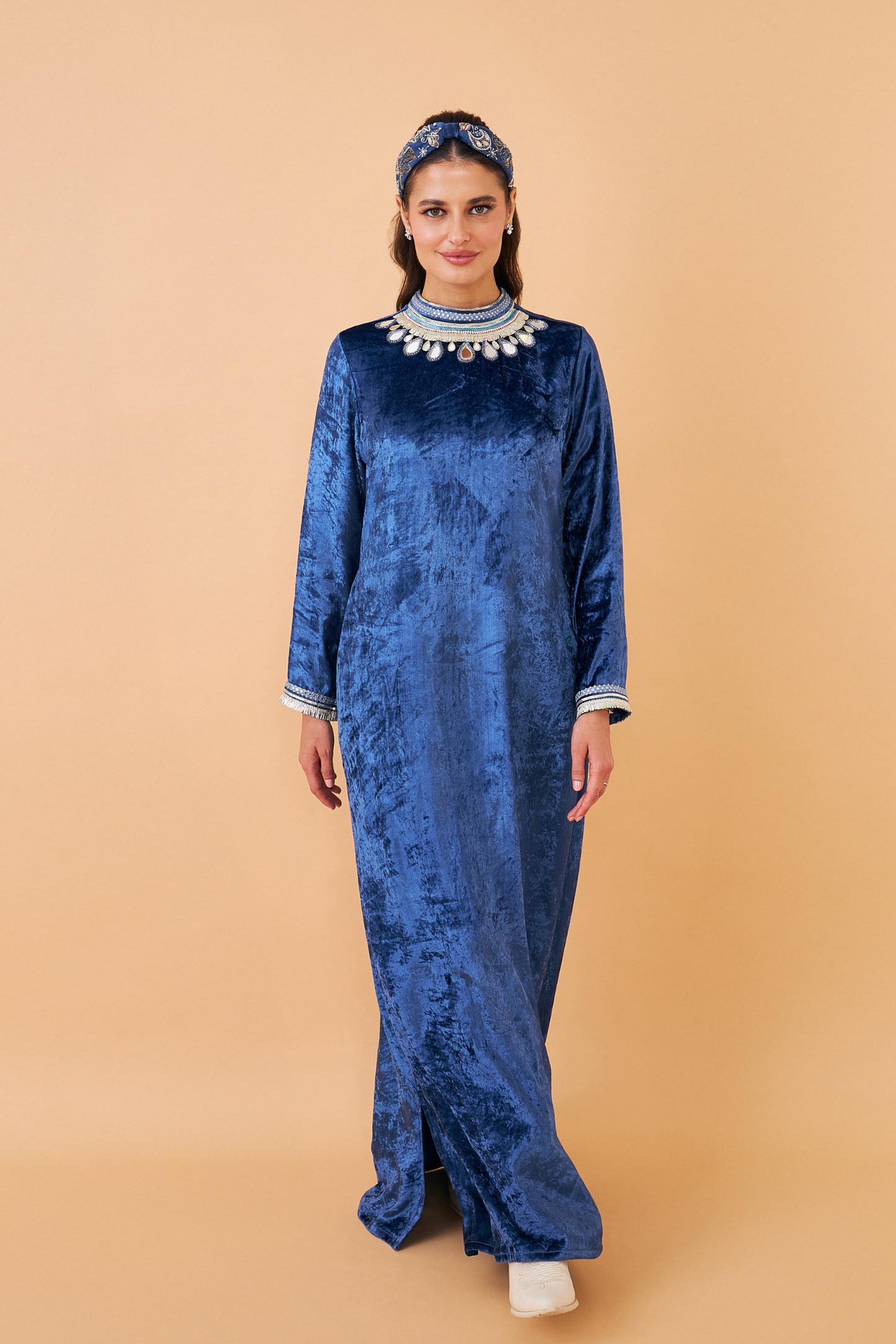 Sparrow Navy Ladies Coat with Velvet Long Dress ( set of 2 pcs)