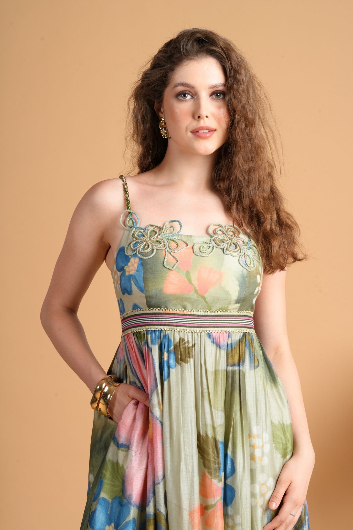Iris Sage Embellished Ladies Maxi Dress