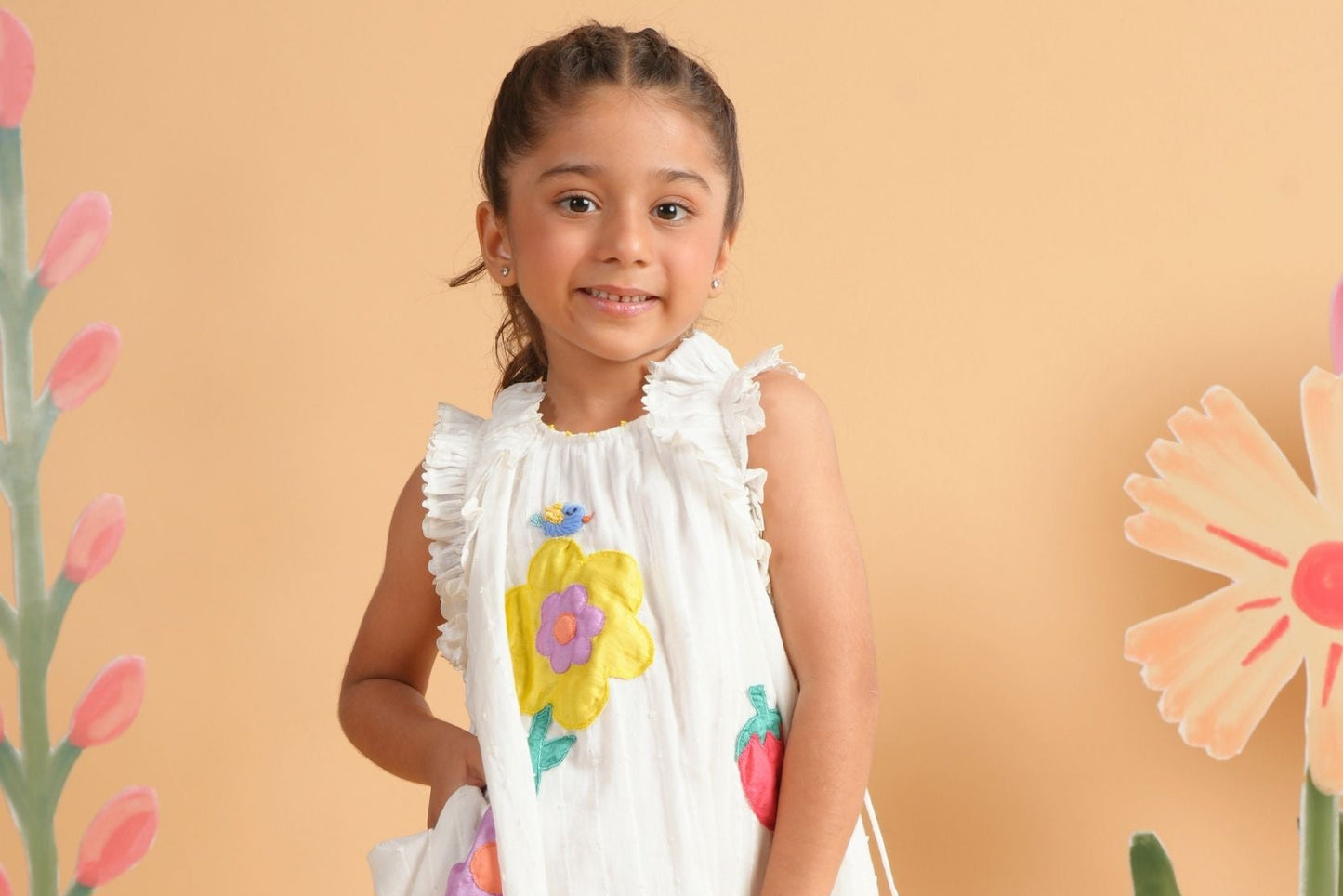 Kiki White Girls Embroidered Flared Dress