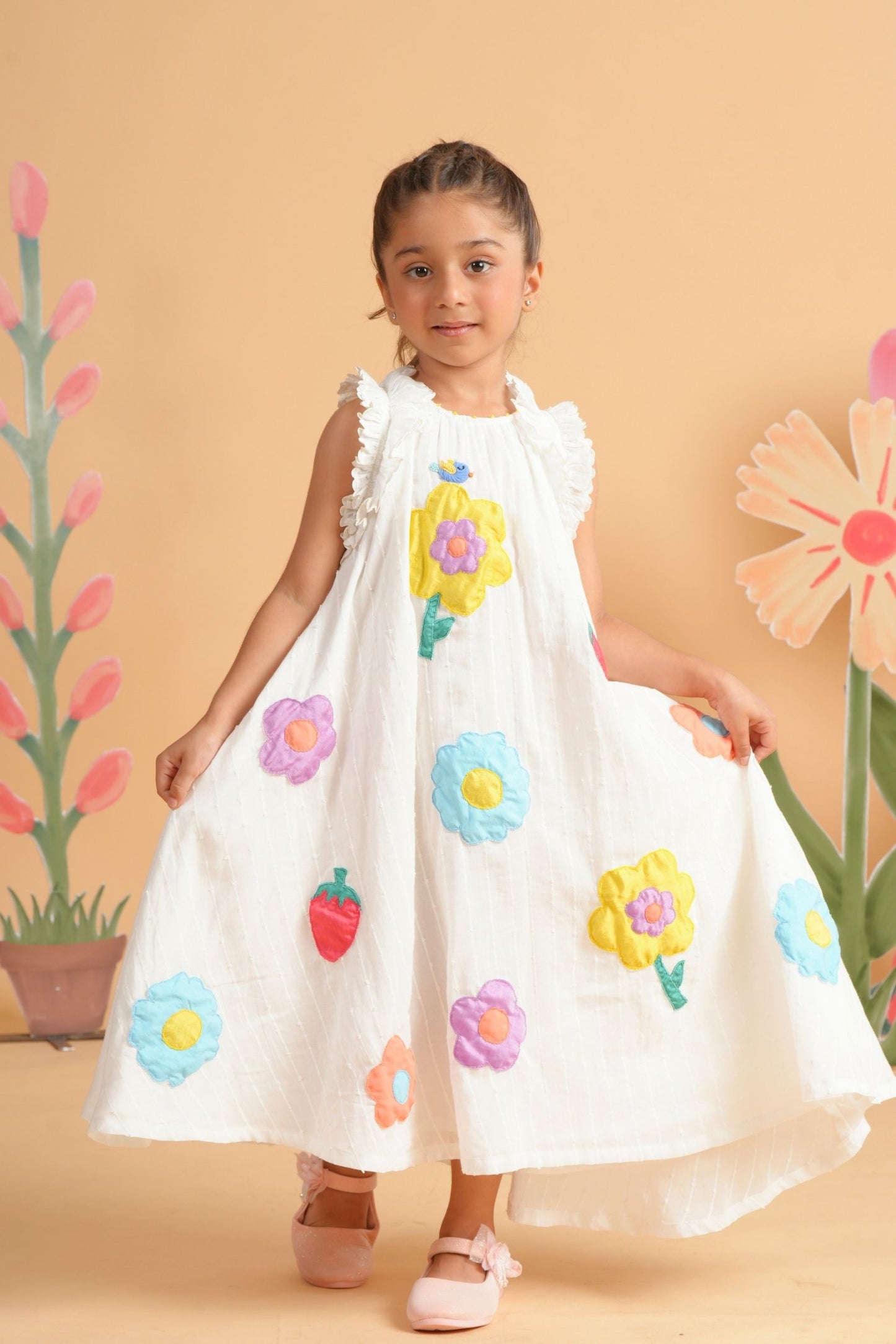 Kiki White Girls Embroidered Flared Dress