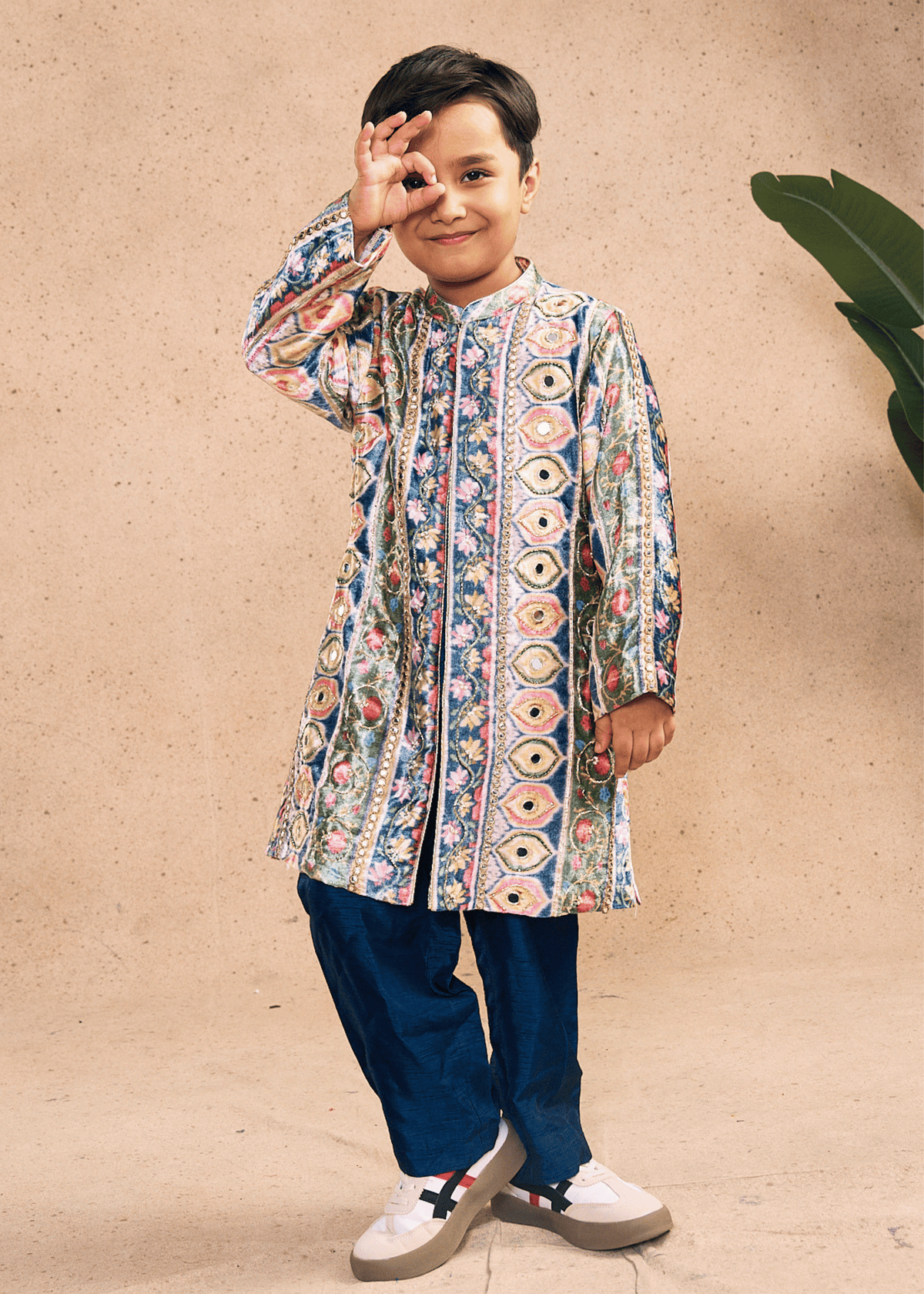 Dalia Navy Boys Embellished Sherwani & Pant Co-ord (Set of 2 pcs)