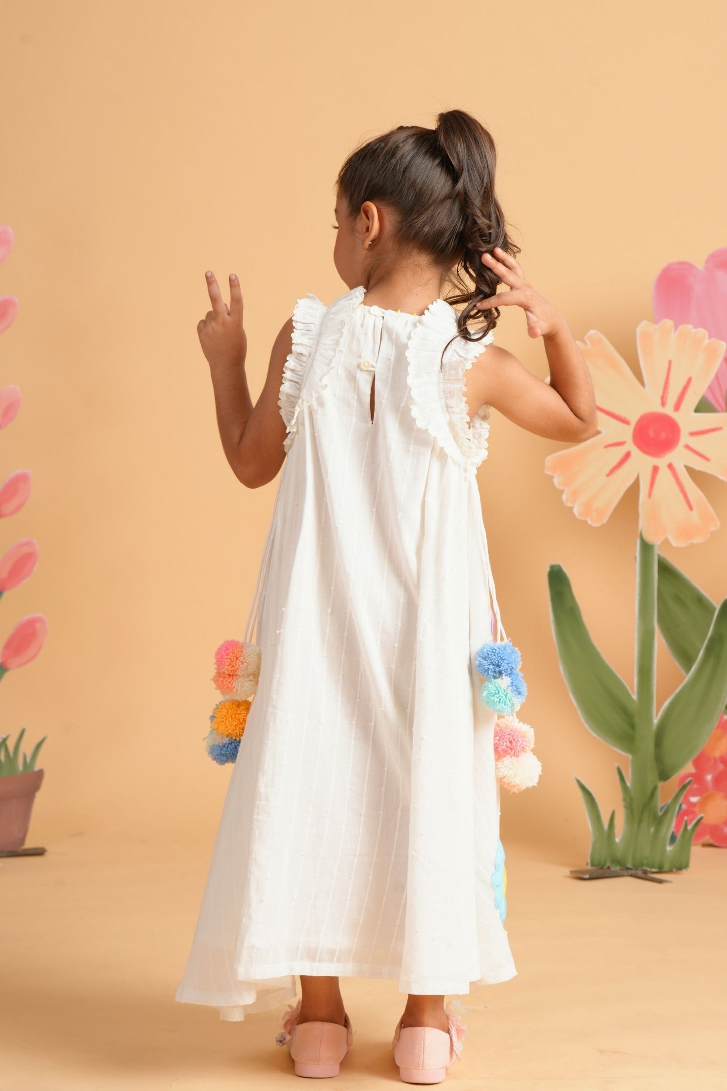 Kiki White Girls Embroidered Flared Dress