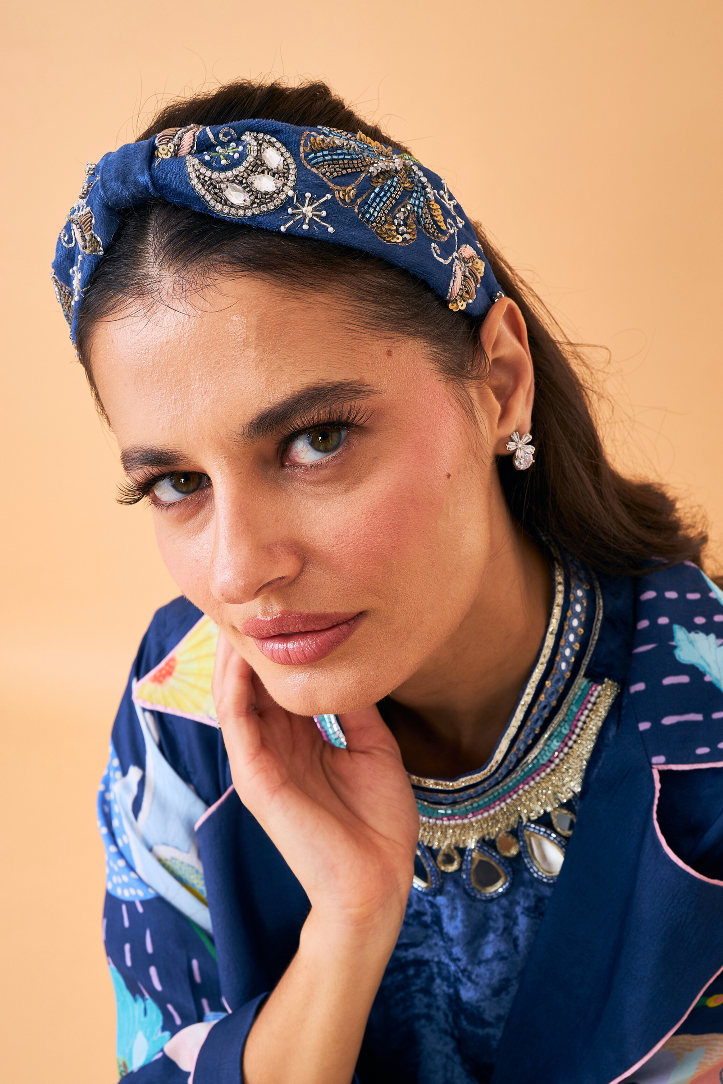 Sparrow Navy Ladies Coat with Velvet Long Dress ( set of 2 pcs)