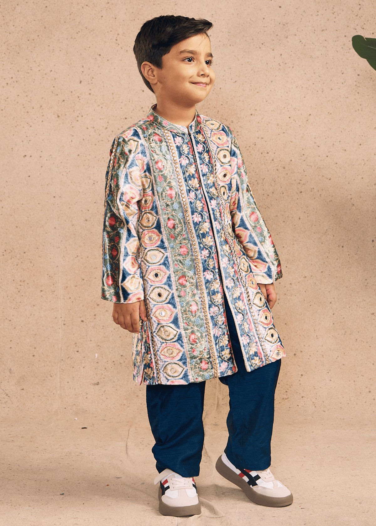 Dalia Navy Boys Embellished Sherwani & Pant Co-ord (Set of 2 pcs)