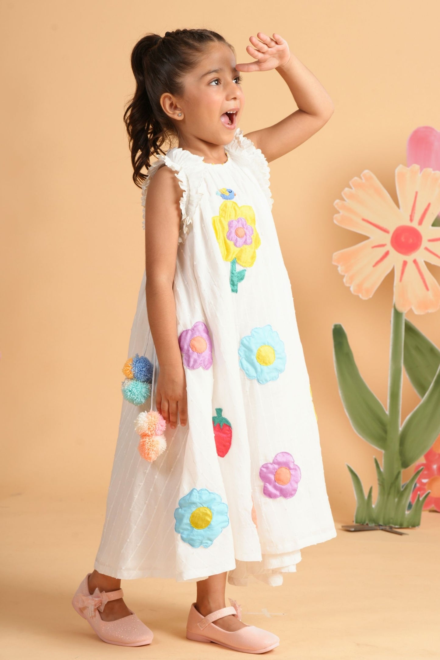 Kiki White Girls Embroidered Flared Dress