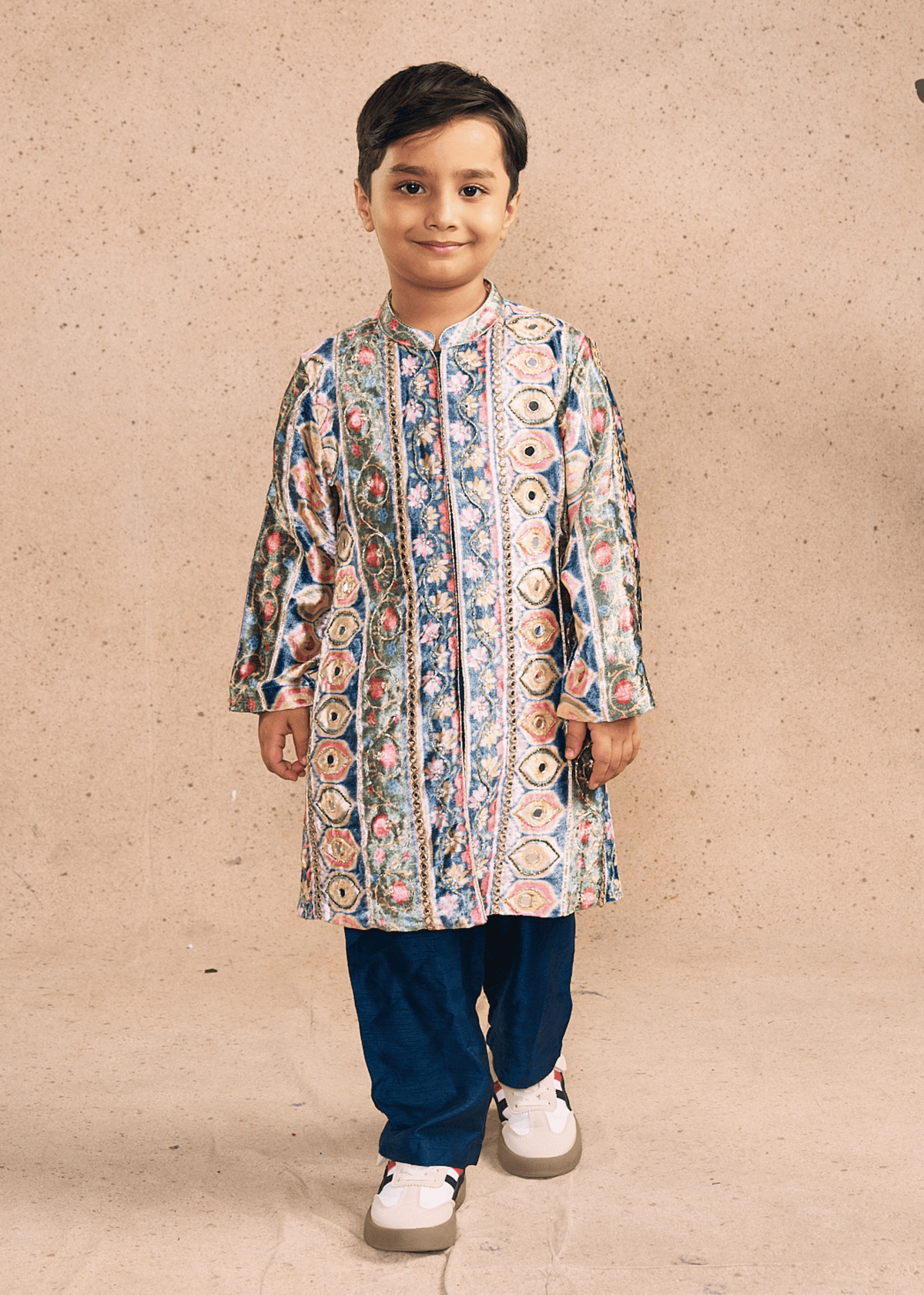 Dalia Navy Boys Embellished Sherwani & Pant Co-ord (Set of 2 pcs)