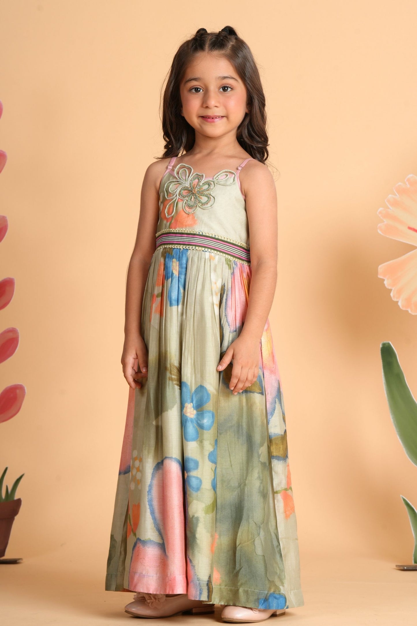 Sage Bloom Girls Embellished Strappy Dress