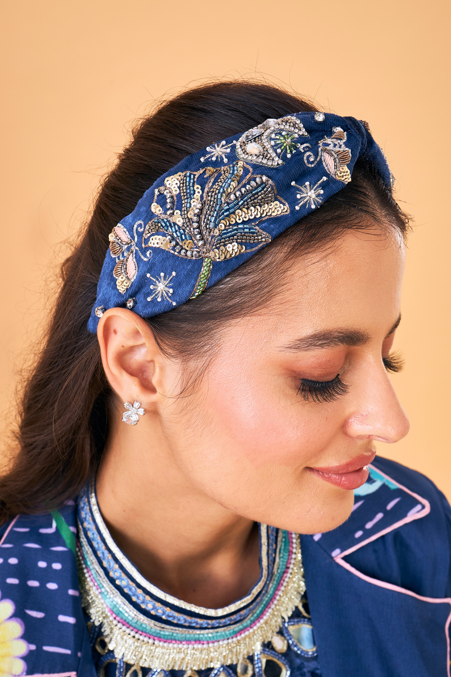 Celeste Navy Ladies Embellished Headband
