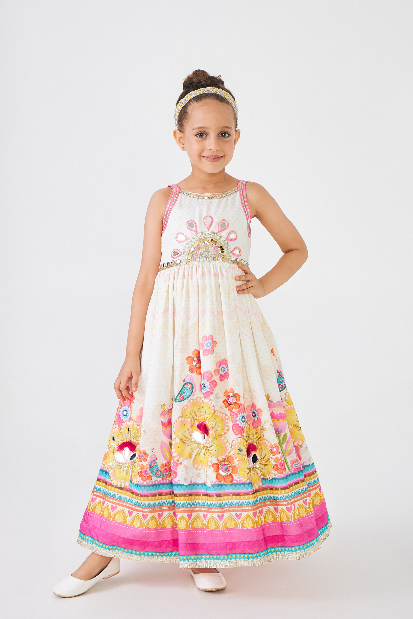 Freya Mustard Embellished Girls Long Dress