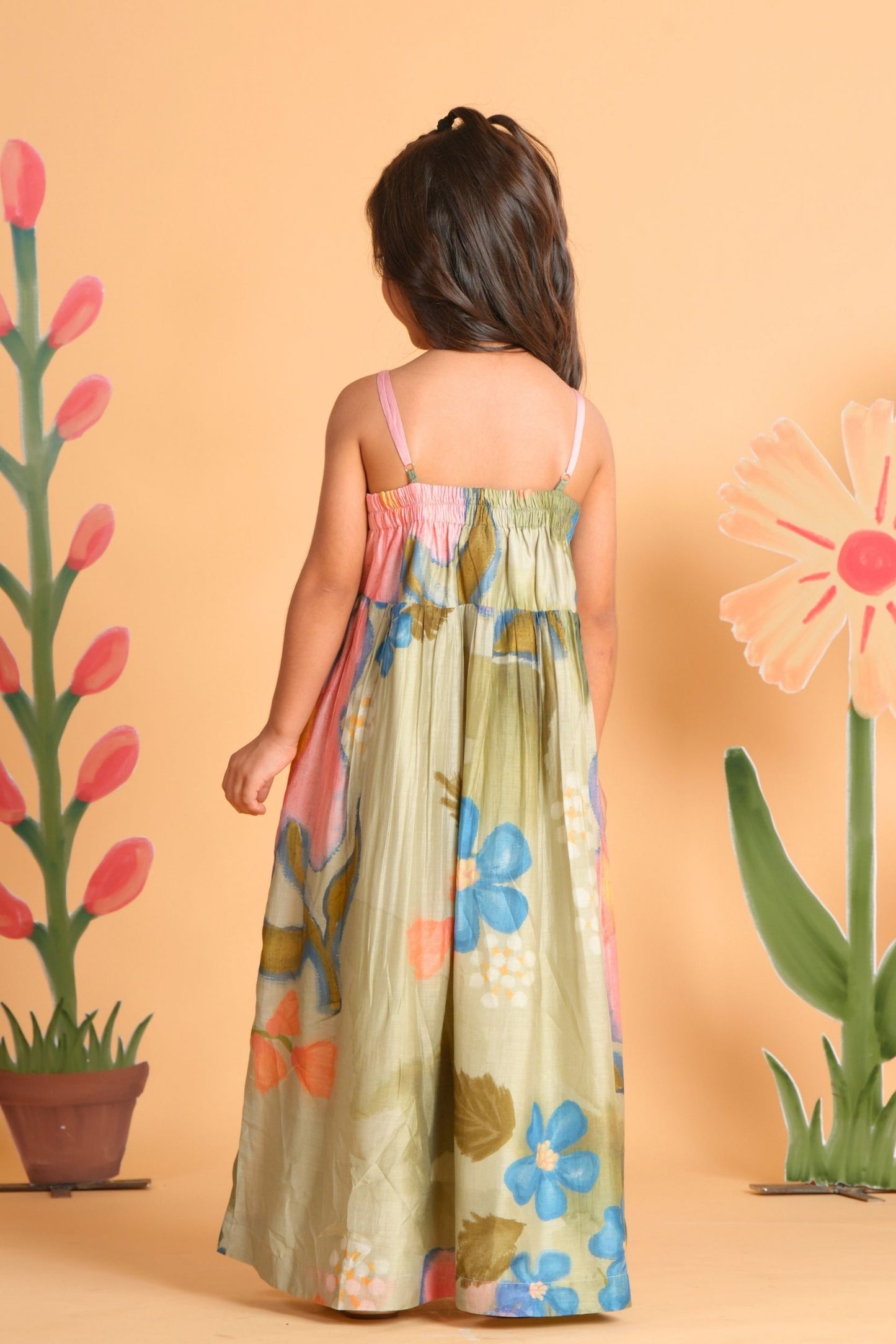 Sage Bloom Girls Embellished Strappy Dress