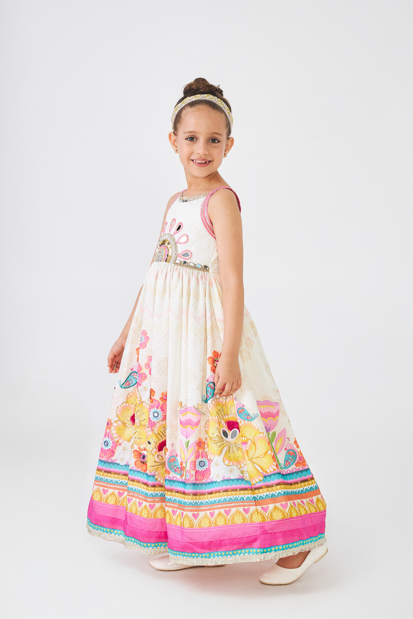 Freya Mustard Embellished Girls Long Dress