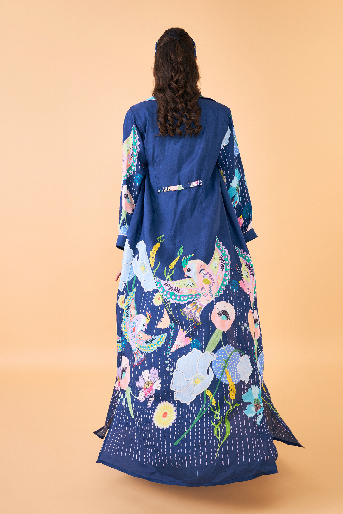 Sparrow Navy Coat with Velvet Long Dress - Mom & Me