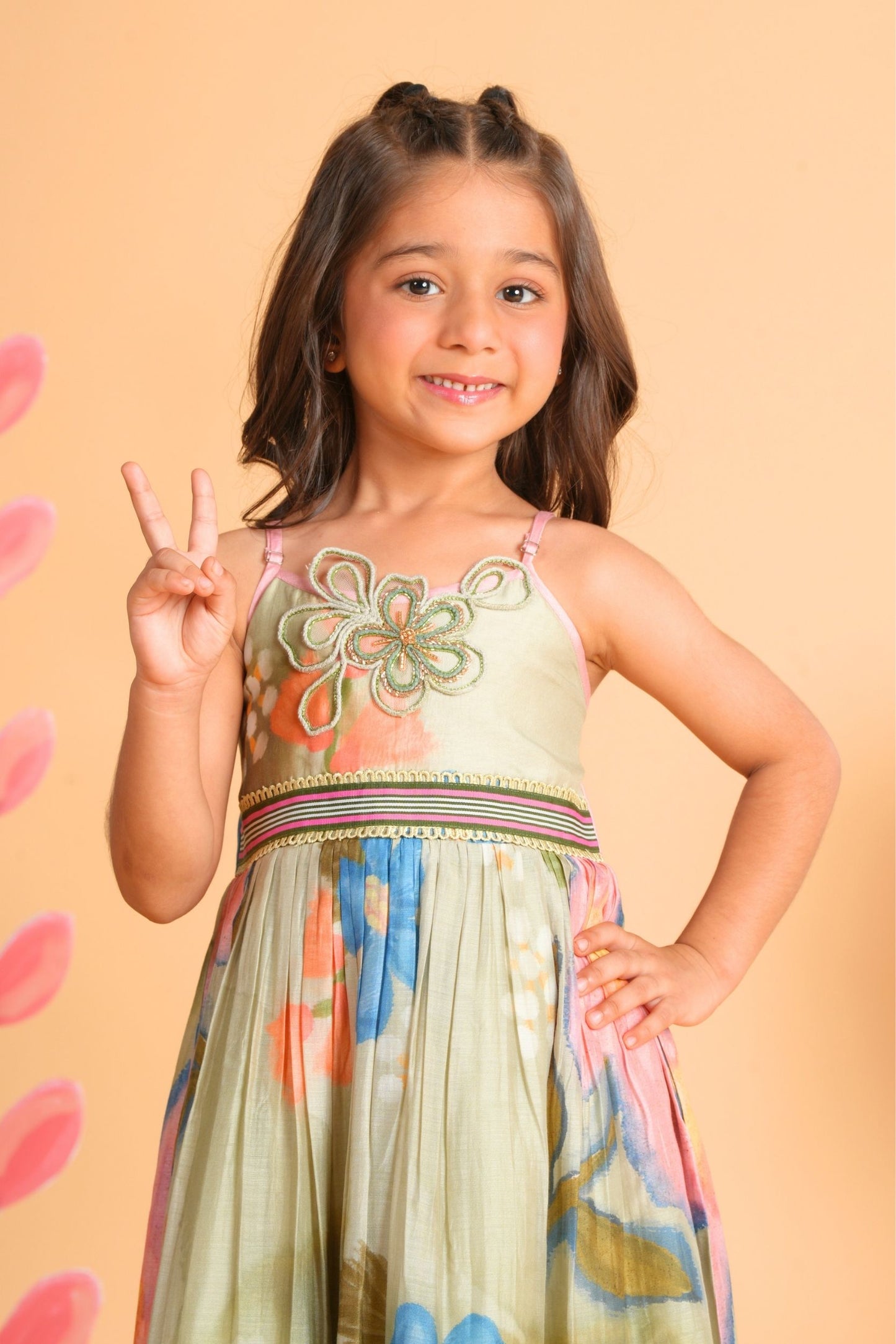 Sage Bloom Girls Embellished Strappy Dress