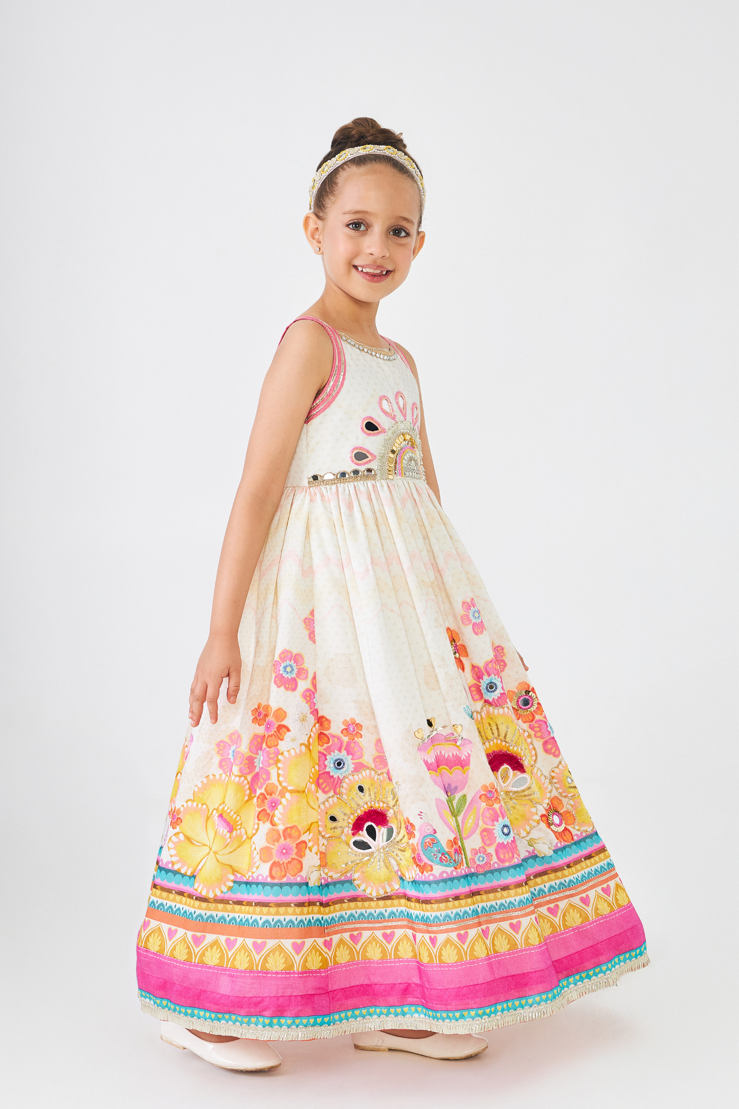 Freya Mustard Embellished Girls Long Dress
