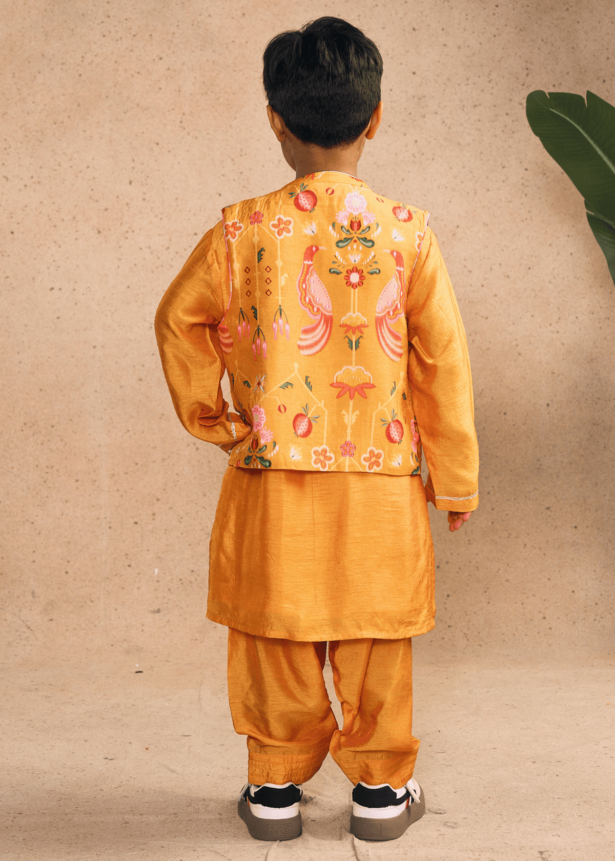 Nella Orange Boys Embellished Bundi with Kurta Set (Set of 3 pcs)