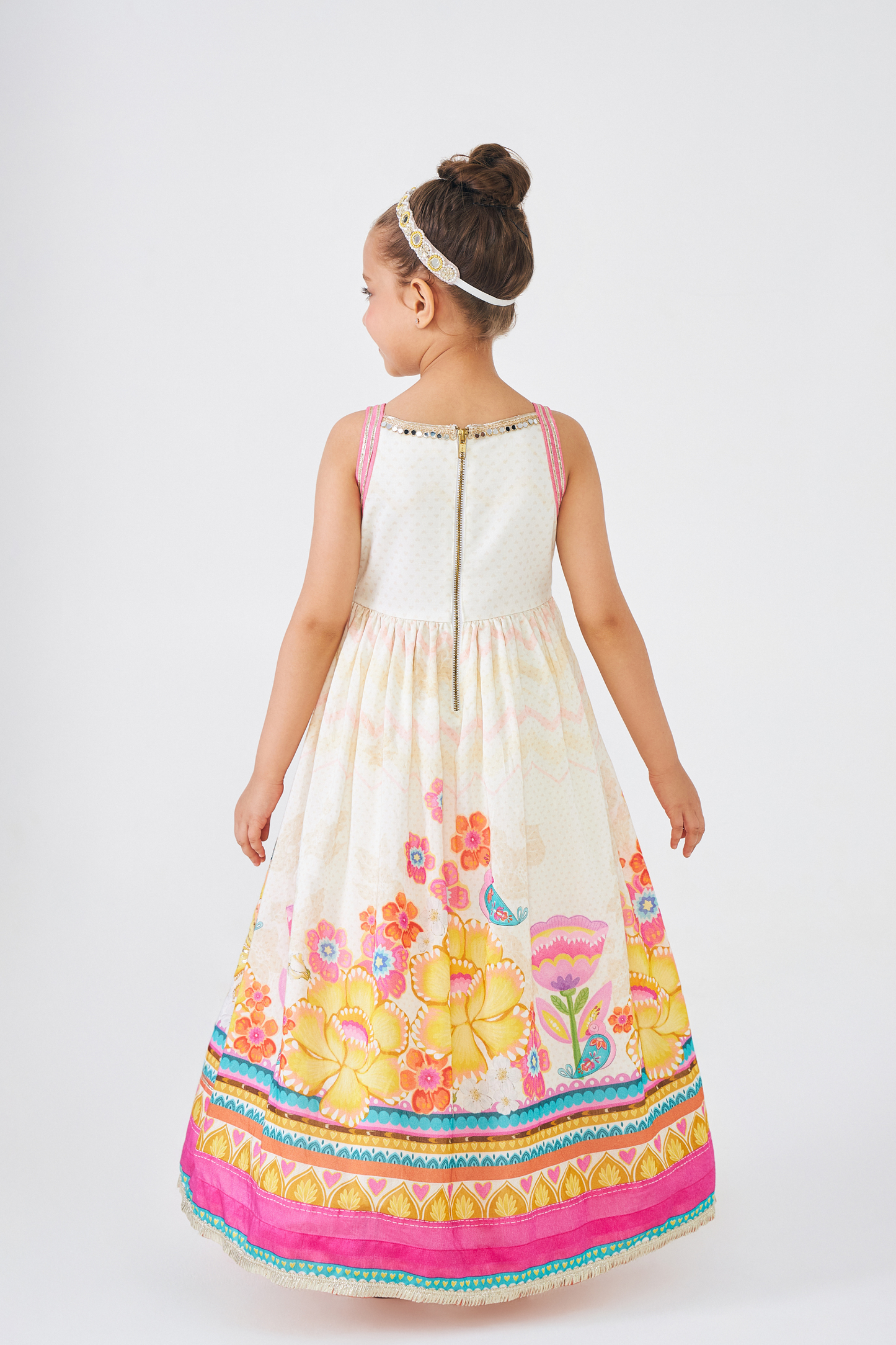 Freya Mustard Embellished Girls Long Dress