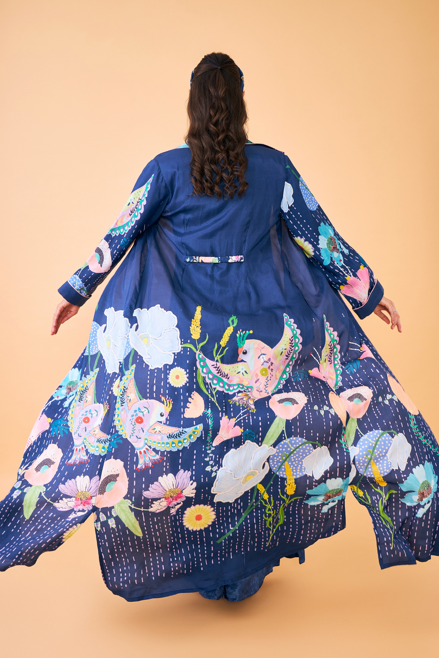 Sparrow Navy Coat with Velvet Long Dress - Mom & Me