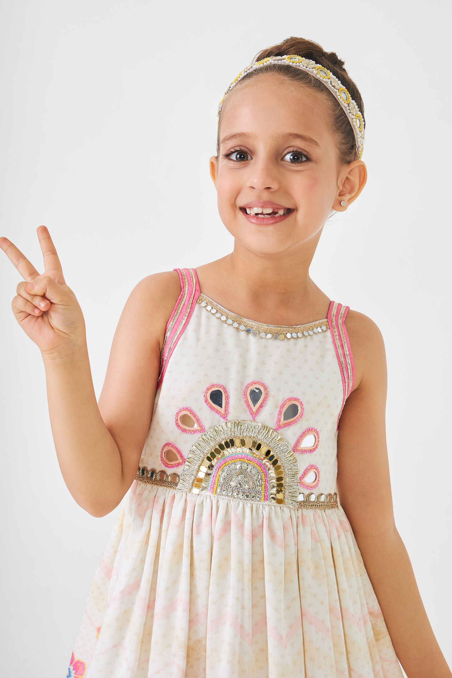 Freya Mustard Embellished Girls Long Dress