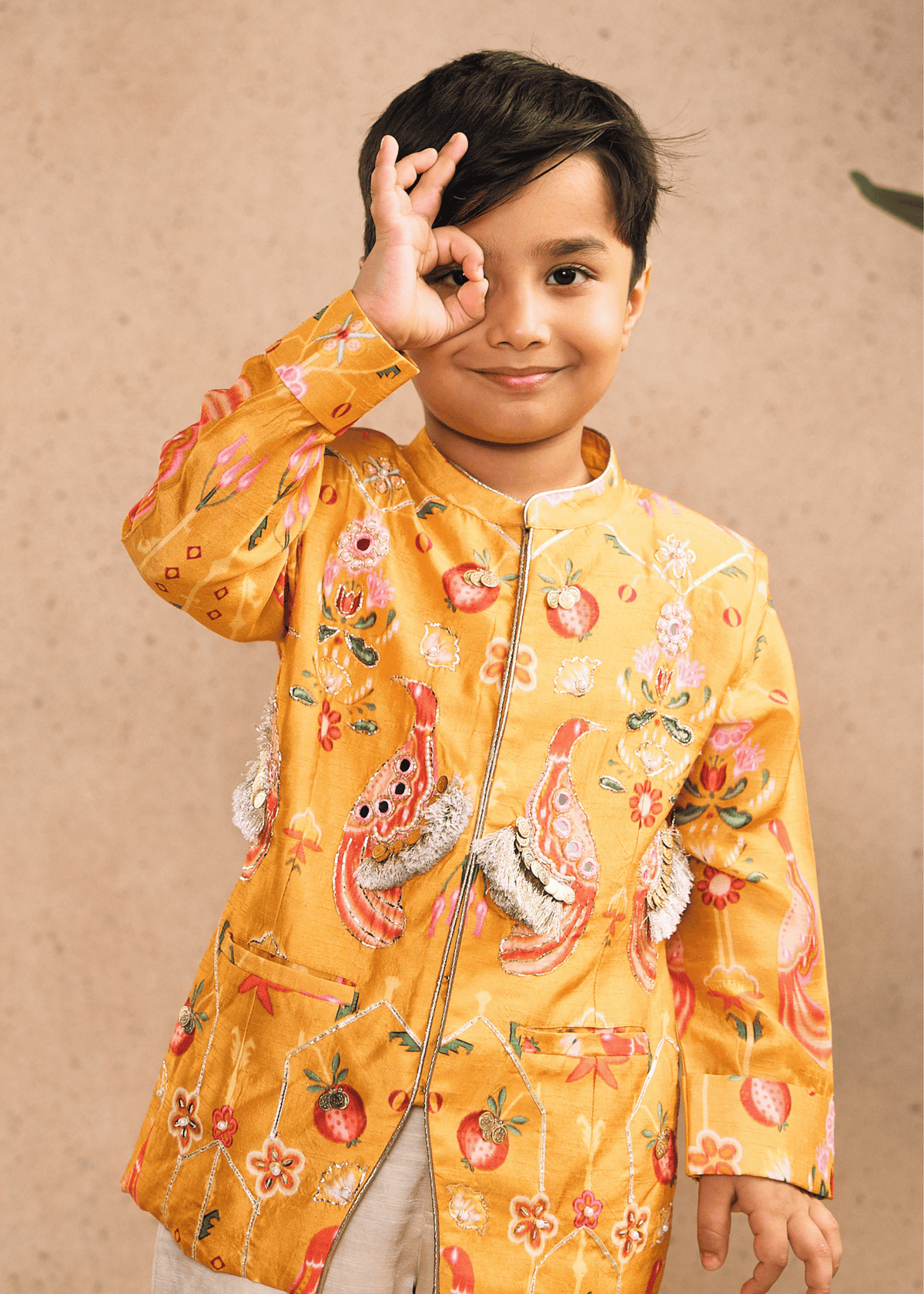 Nella Orange Boys Embellished Jacket & Pant (Set of 2 pcs)
