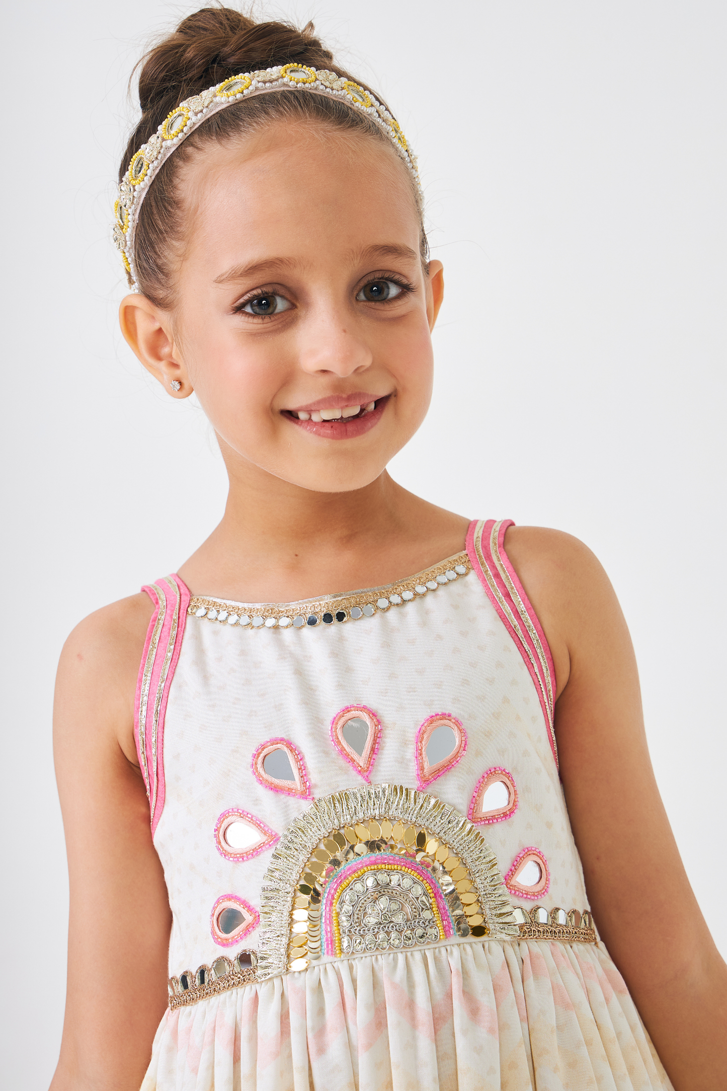 Freya Mustard Embellished Girls Long Dress With Jacket (Set of 2 Pcs)