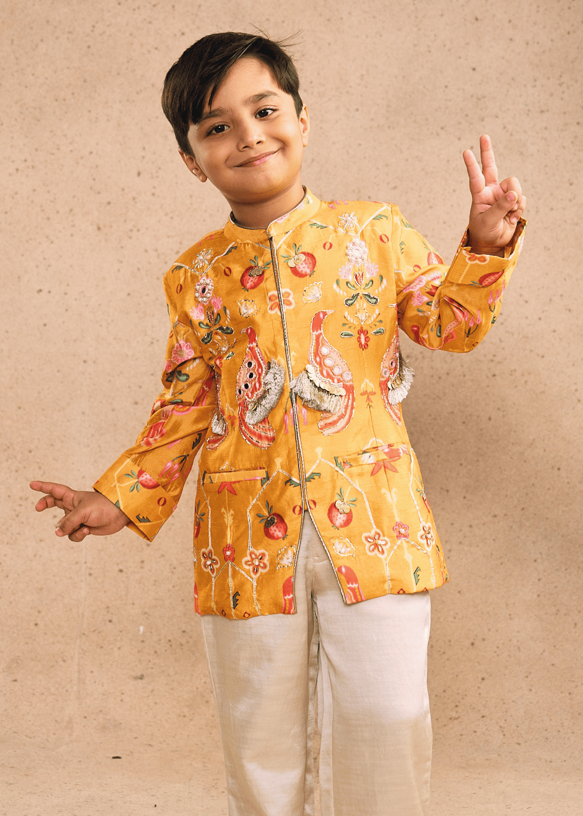 Nella Orange Boys Embellished Jacket & Pant (Set of 2 pcs)