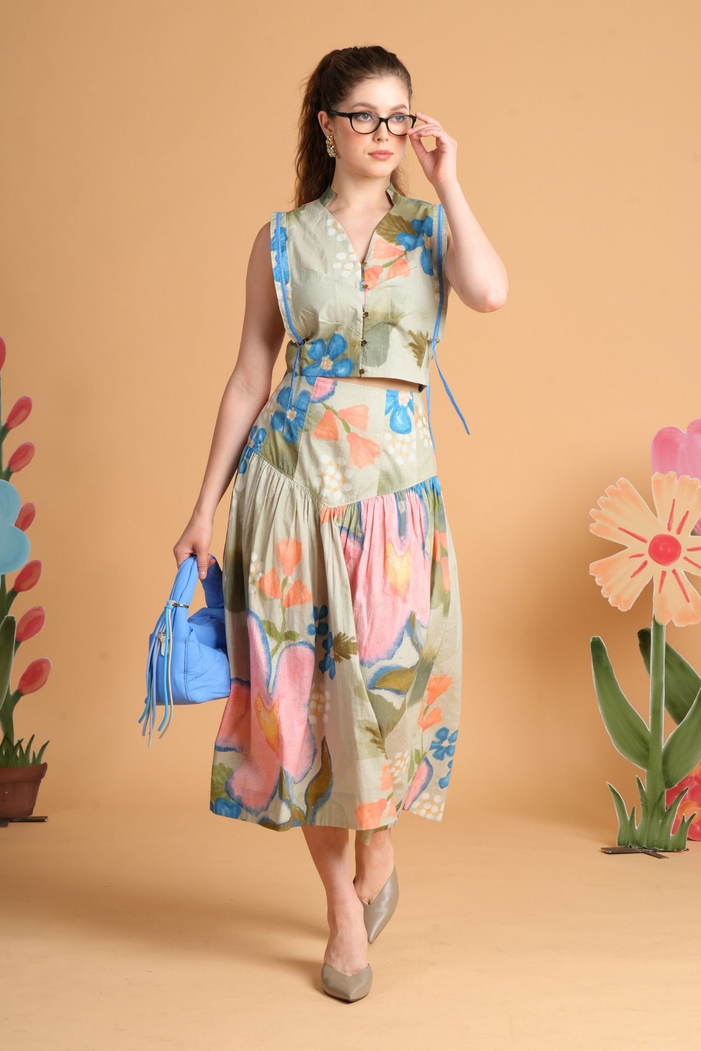 Iris Sage Skirt Top Coord (Set Of 2 Pcs)