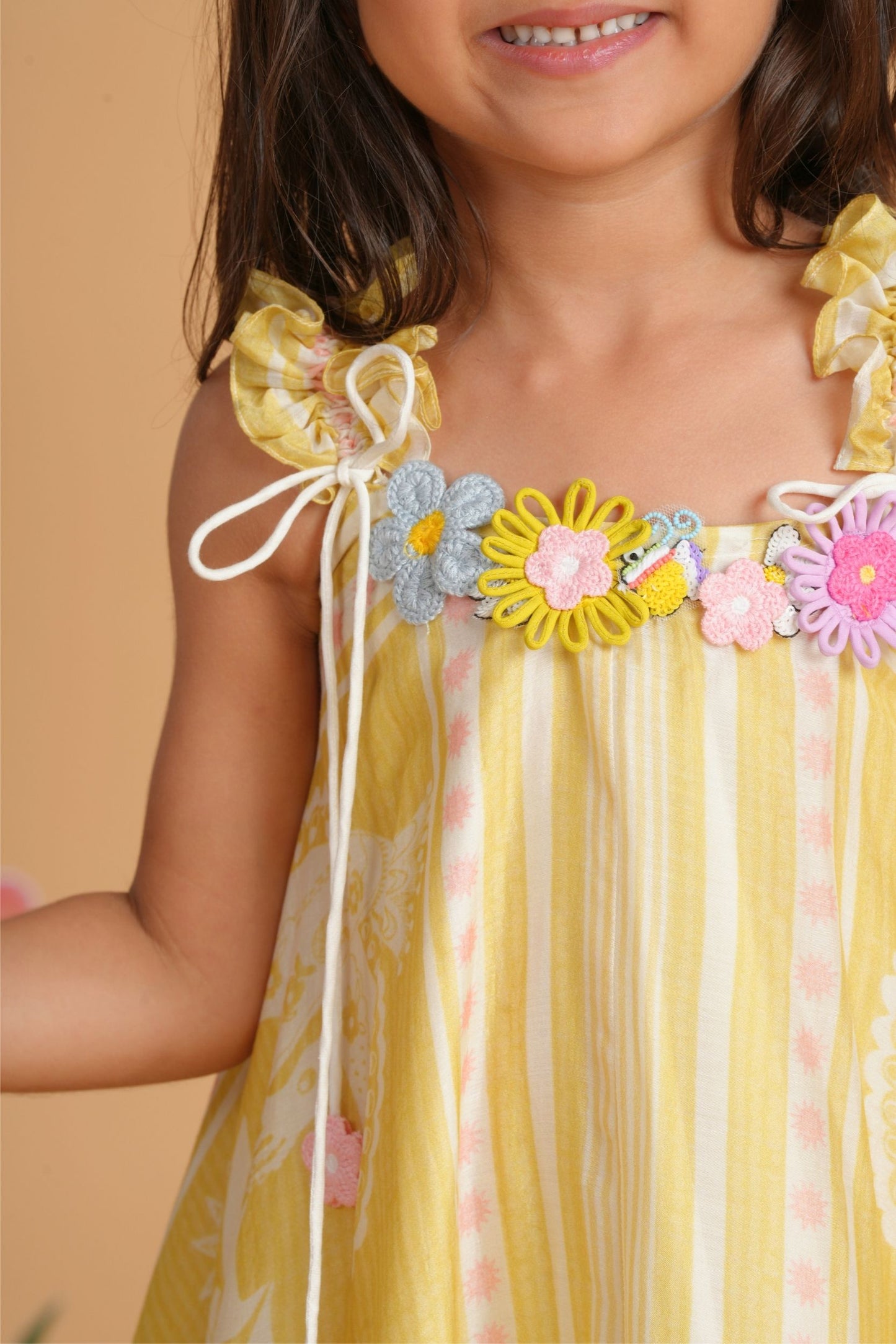 Nola Yellow Girls Embellished Handkerchief Dress