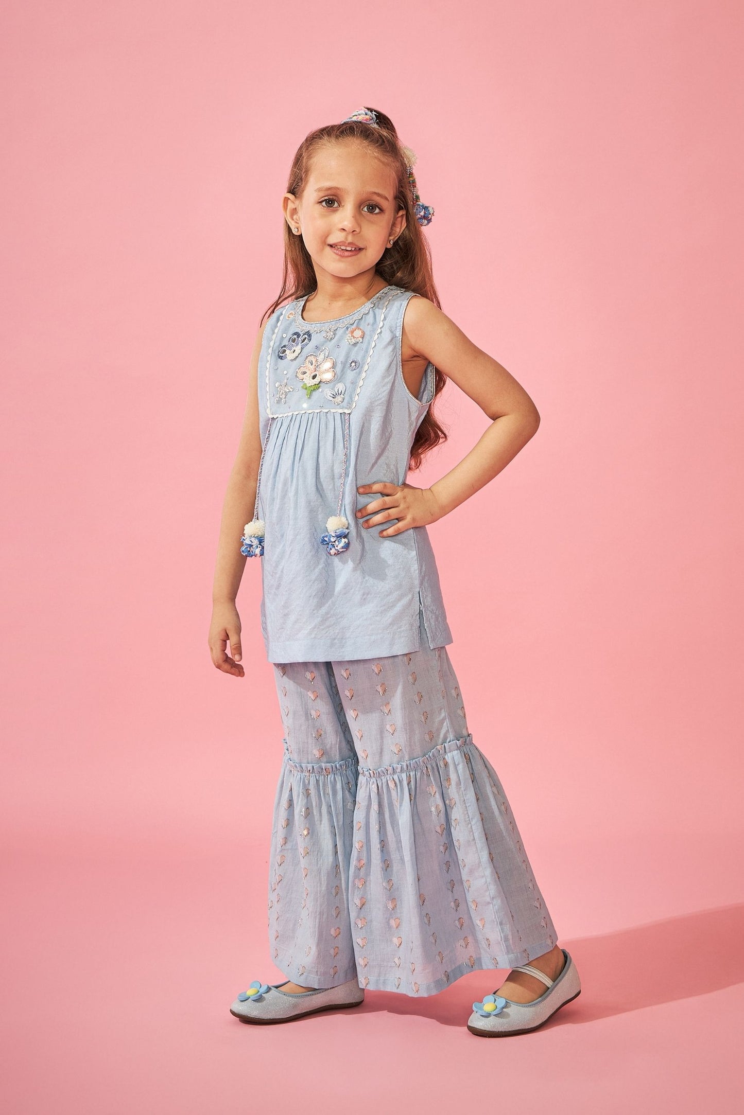 Thea Blue Girls Embellished Top & Trouser Coord (3 pc set)