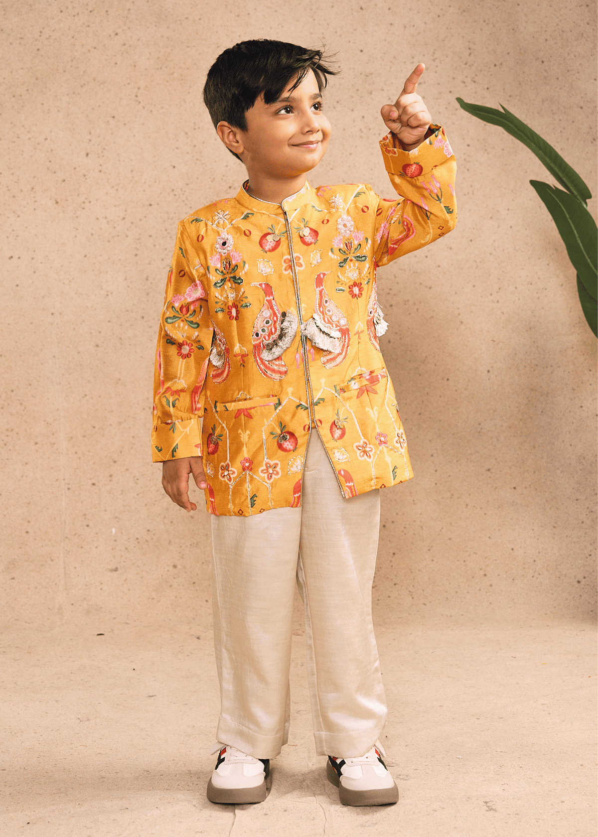 Nella Orange Boys Embellished Jacket & Pant (Set of 2 pcs)