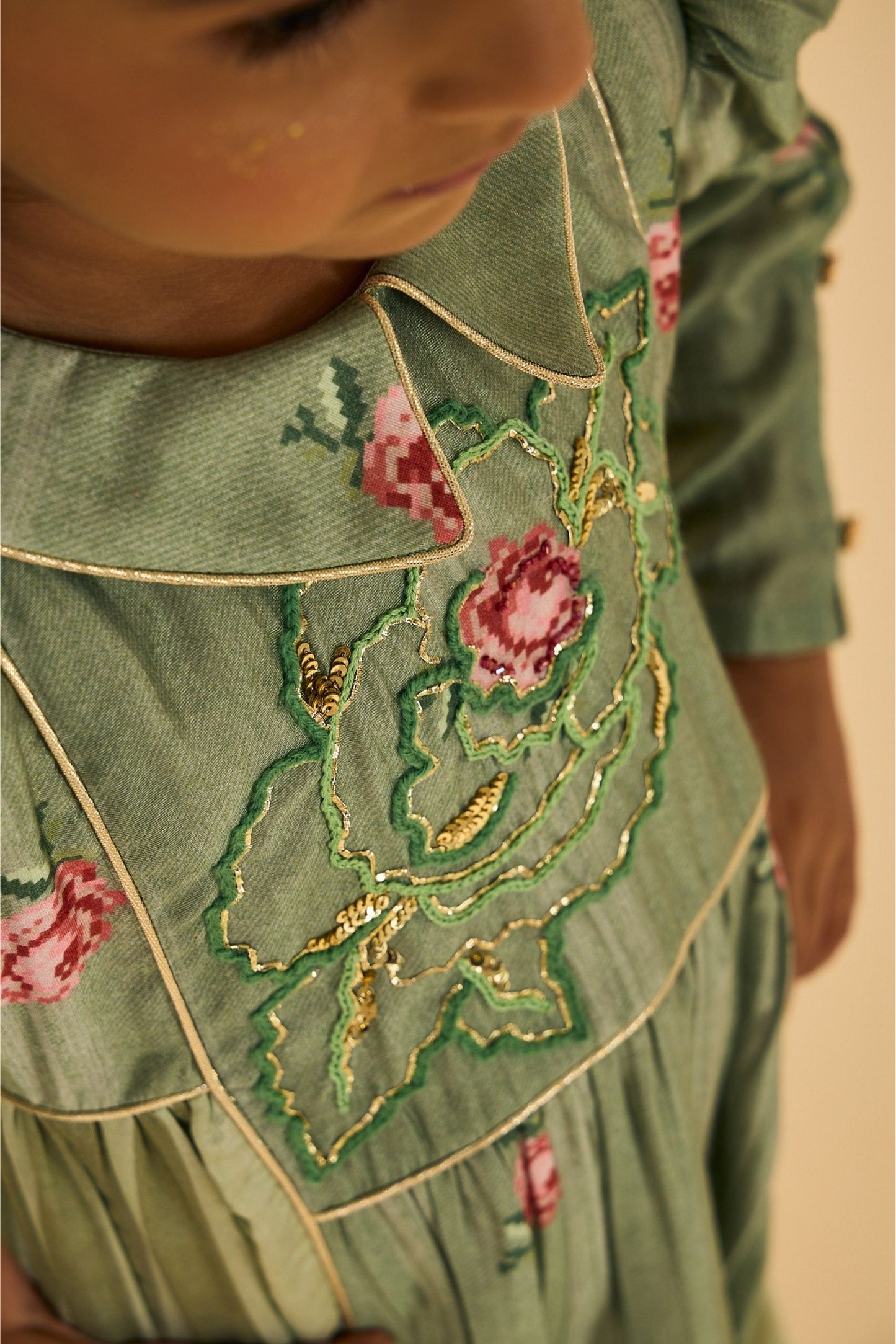 Olive Rose Stripes Girls Embellished Long Dress