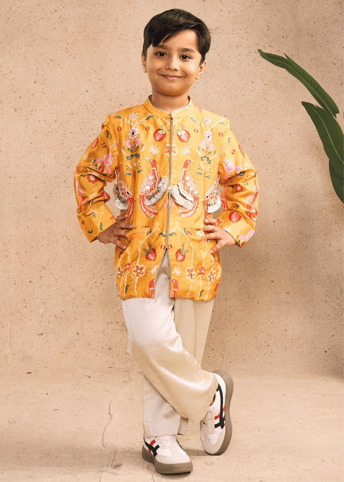 Nella Orange Boys Embellished Jacket & Pant (Set of 2 pcs)
