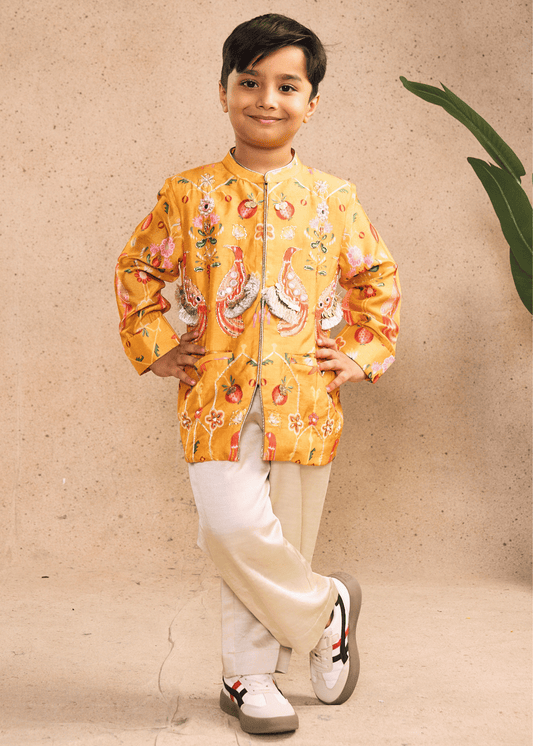 Nella Orange Boys Embellished Jacket & Pant (Set of 2 pcs)