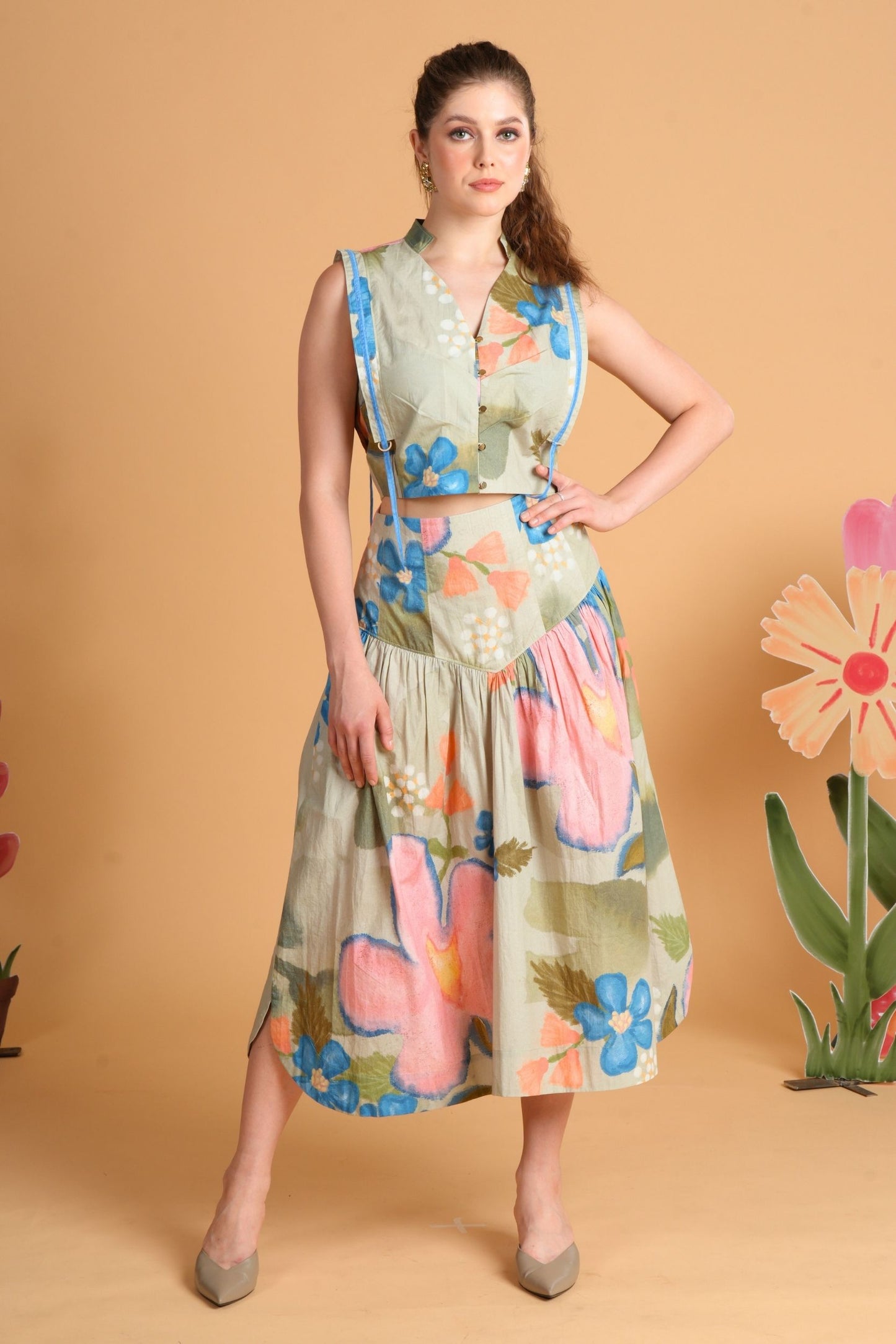 Iris Sage Skirt Top Coord (Set Of 2 Pcs)