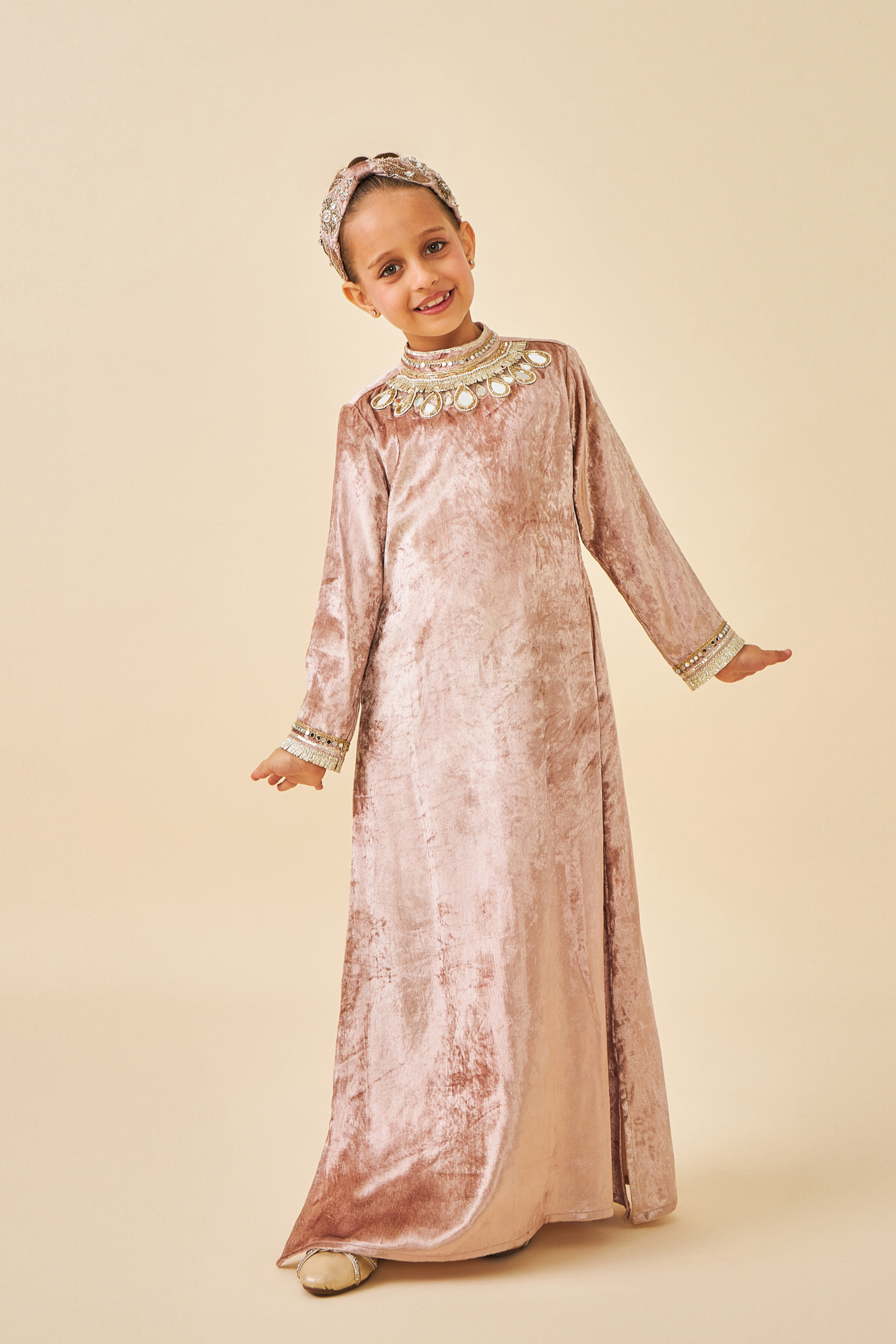 Tiffara Gold Coat with Velvet Long Dress - Mom & Me