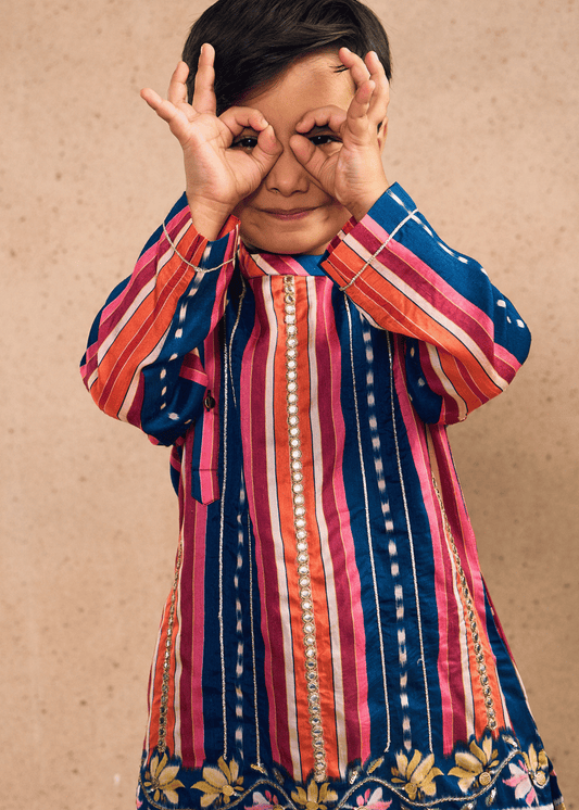 Dalia Navy Stripe Boys Embellished Kurta Coord (Set of 2 pcs)
