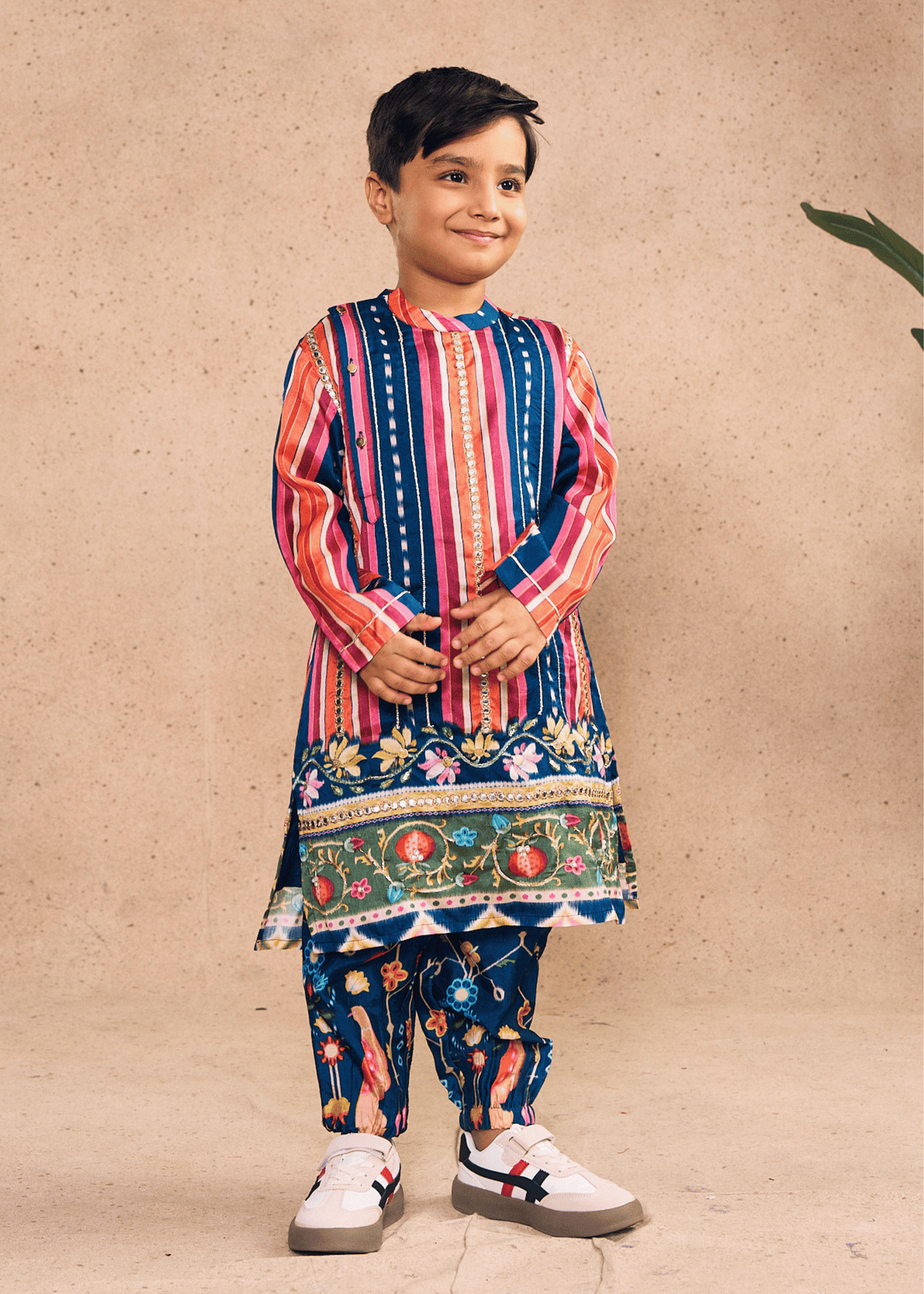 Dalia Navy Stripe Boys Embellished Kurta Coord (Set of 2 pcs)