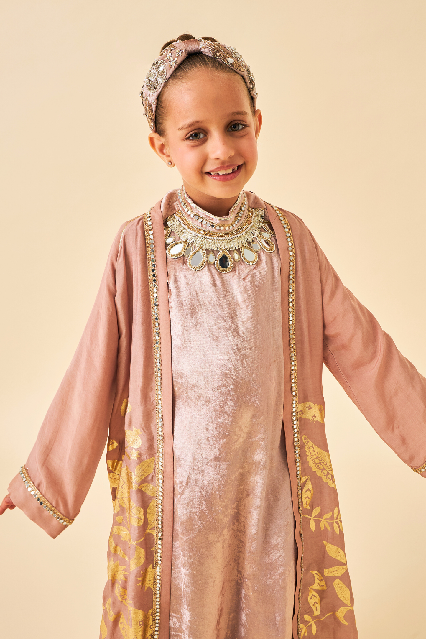 Tiffara Gold Girls Coat with Long Dress ( set of 2 pcs)