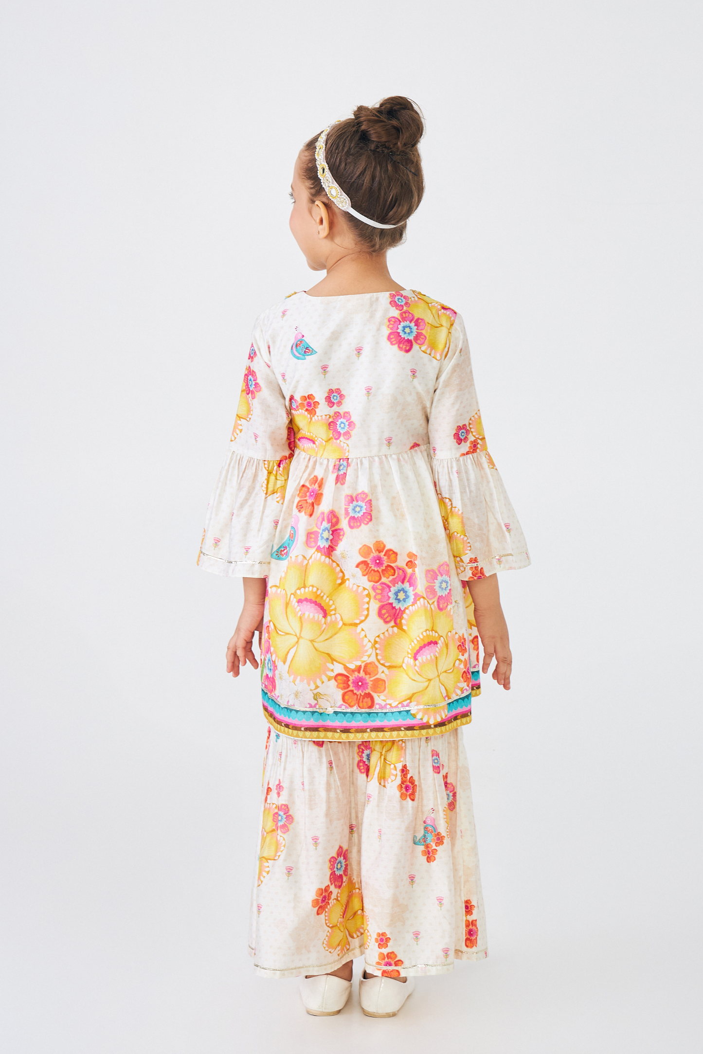 Freya Mustard Embellished Girls Wrap Tunic & Flared Trouser Coord (Set of 2 Pcs)