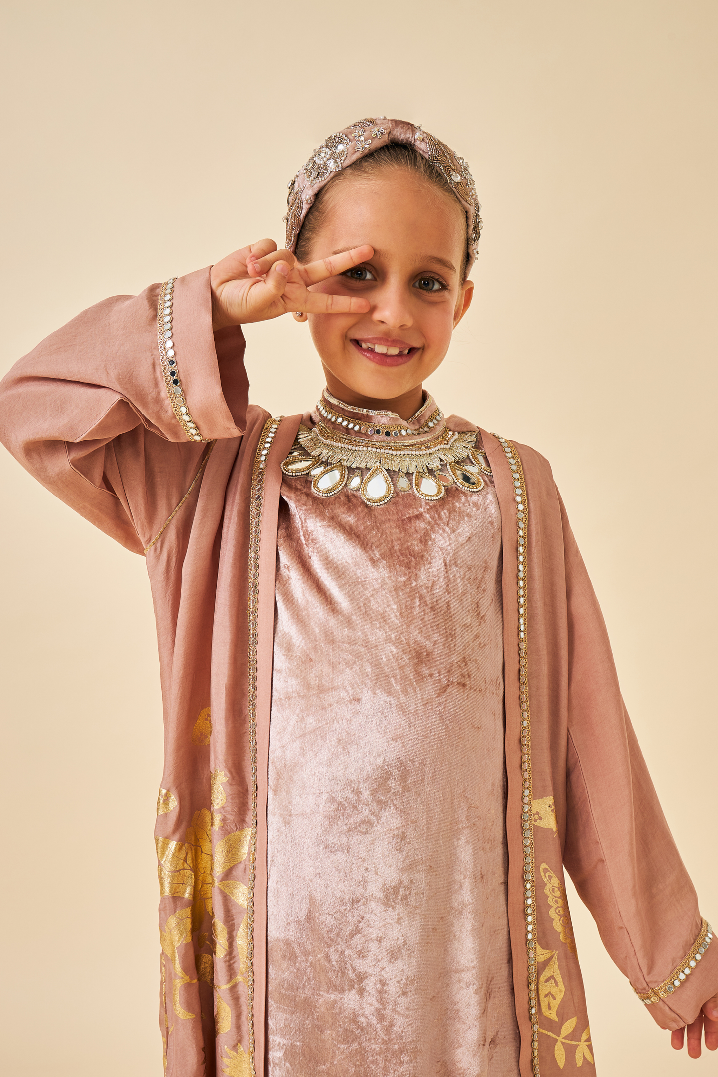 Tiffara Gold Girls Coat with Long Dress ( set of 2 pcs)