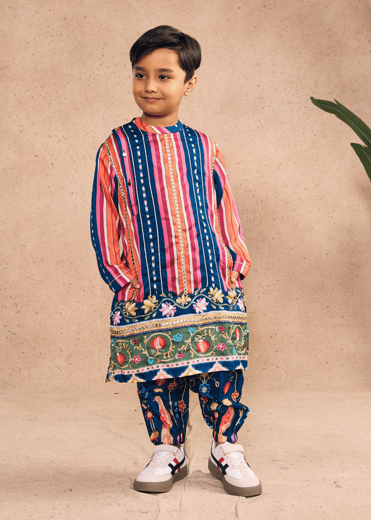 Dalia Navy Stripe Boys Embellished Kurta Coord (Set of 2 pcs)