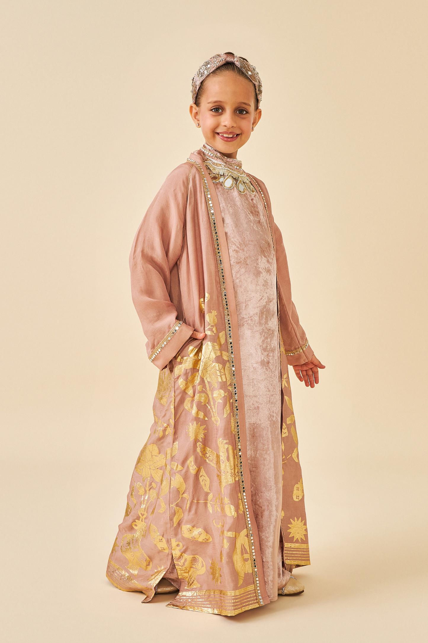 Tiffara Gold Girls Coat with Long Dress ( set of 2 pcs)