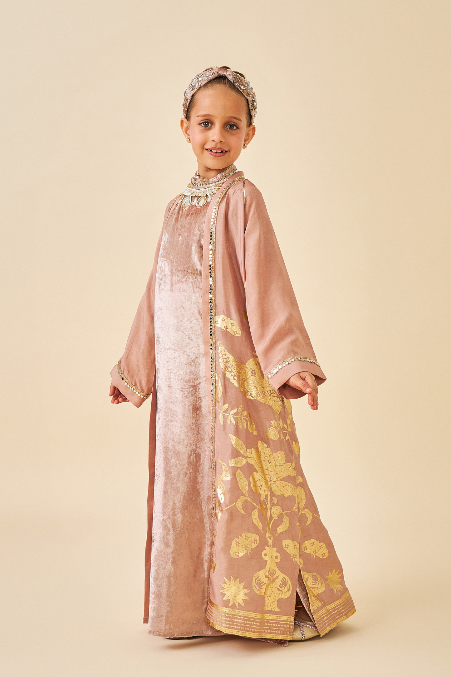 Tiffara Gold Girls Coat with Long Dress ( set of 2 pcs)