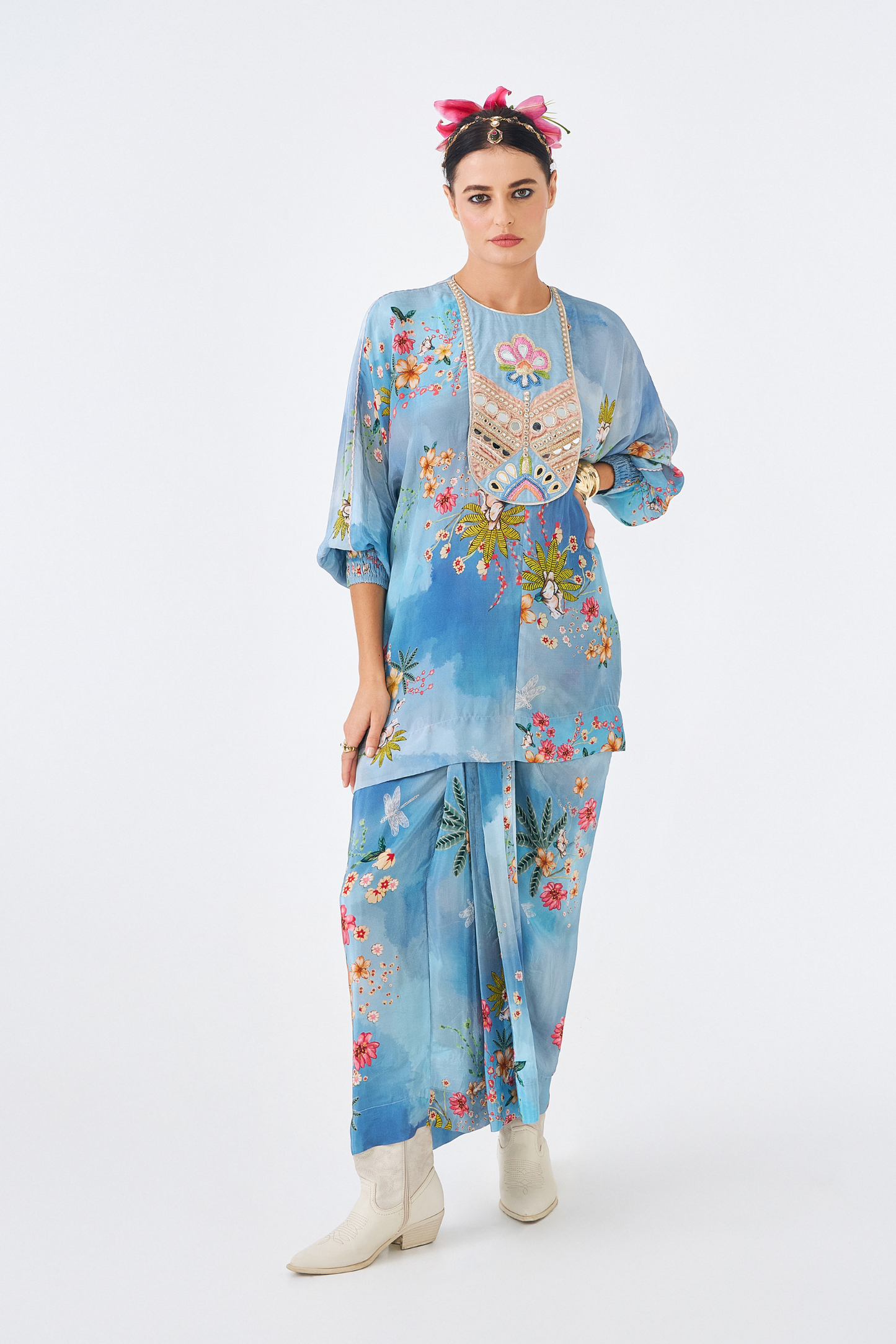 Clea Ladies Embellished Tunic & Draped Skirt (Set of 2pcs)