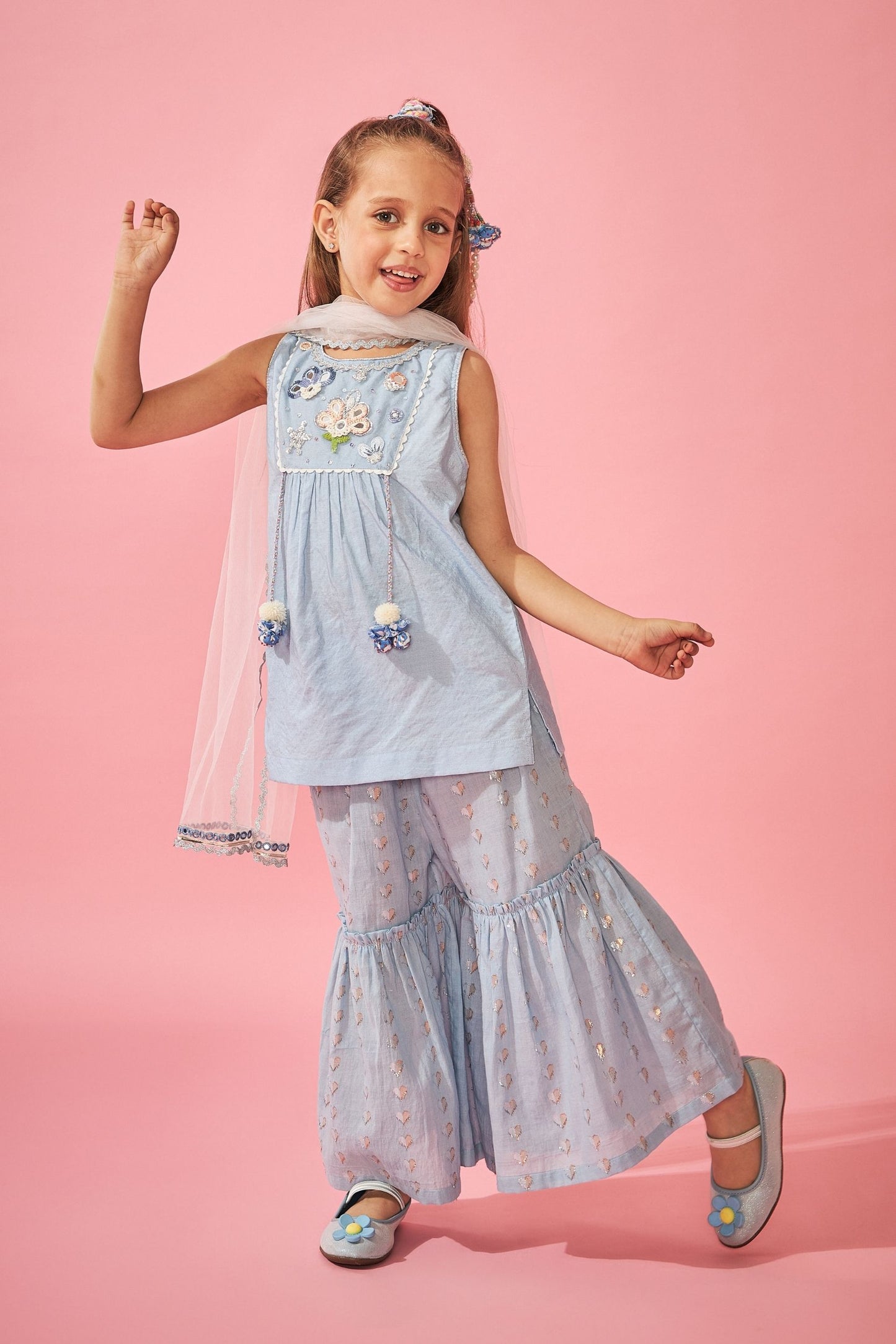 Thea Blue Girls Embellished Top & Trouser Coord (3 pc set)