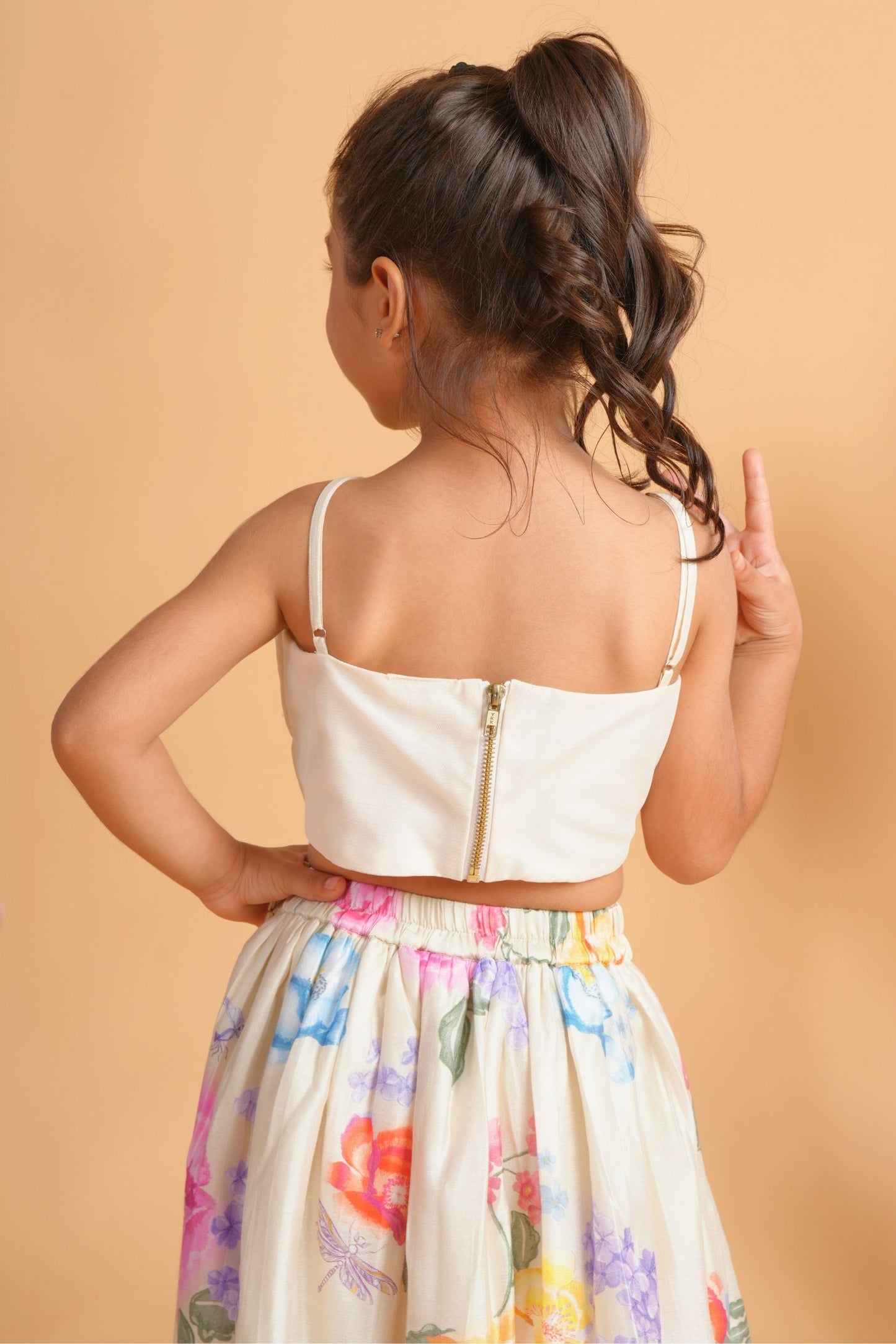Clea Off-White Girls Skirt with Embellished Crop Top