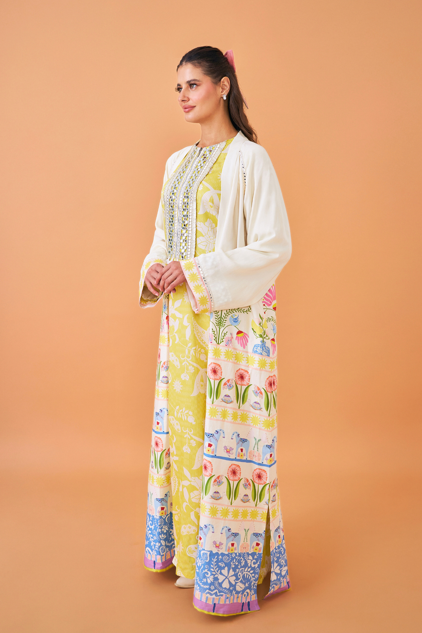 Dala Coat with Poppy Yellow Long Dress