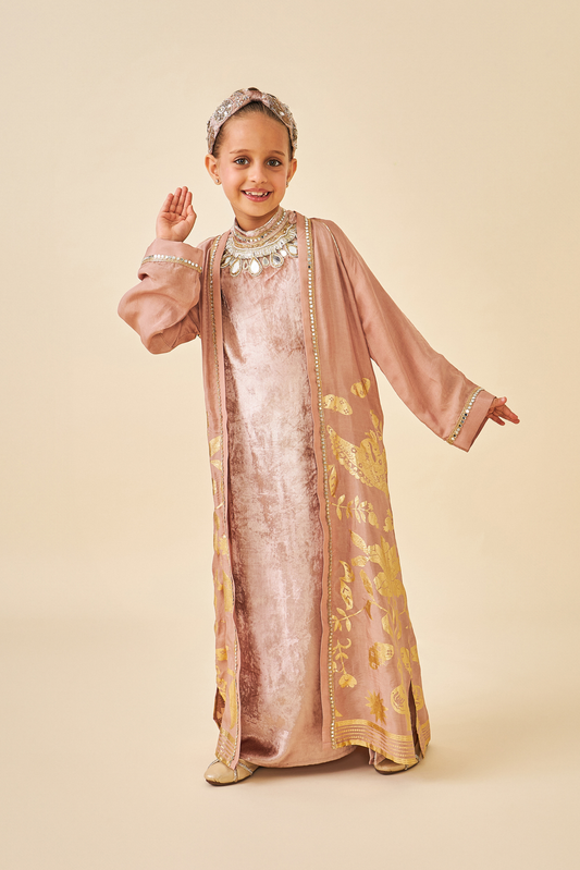 Tiffara Gold Girls Coat with Long Dress ( set of 2 pcs)