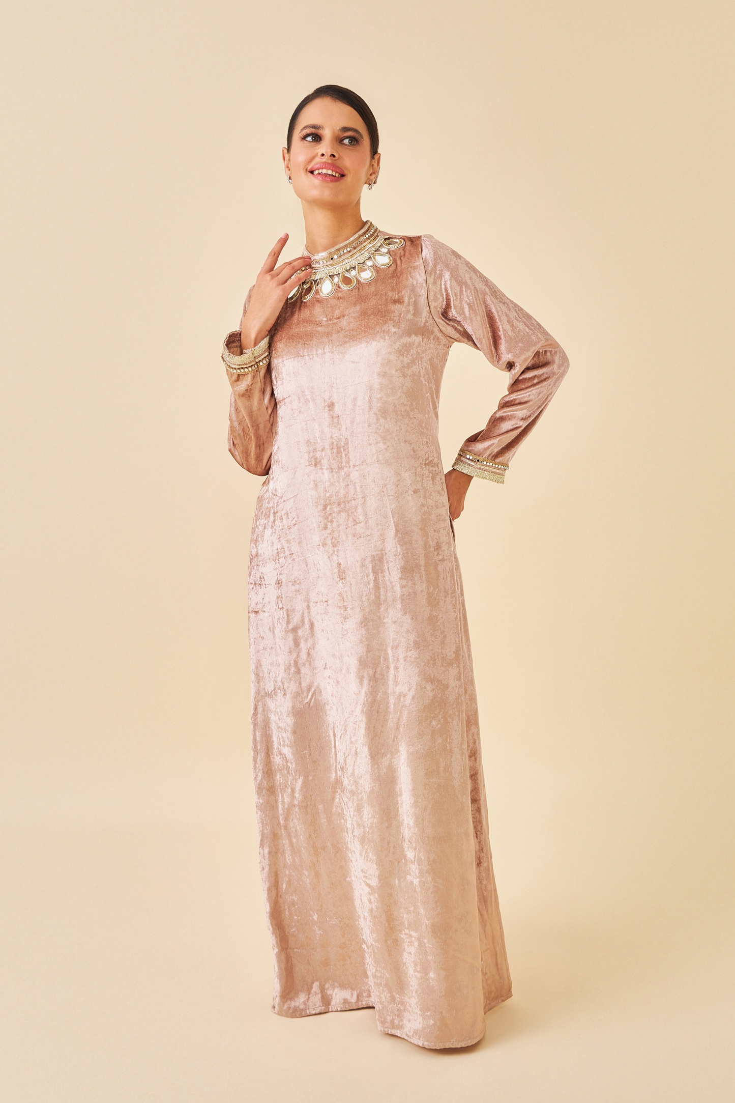 Tiffara Gold Ladies Coat with Long Dress ( set of 2 pcs)